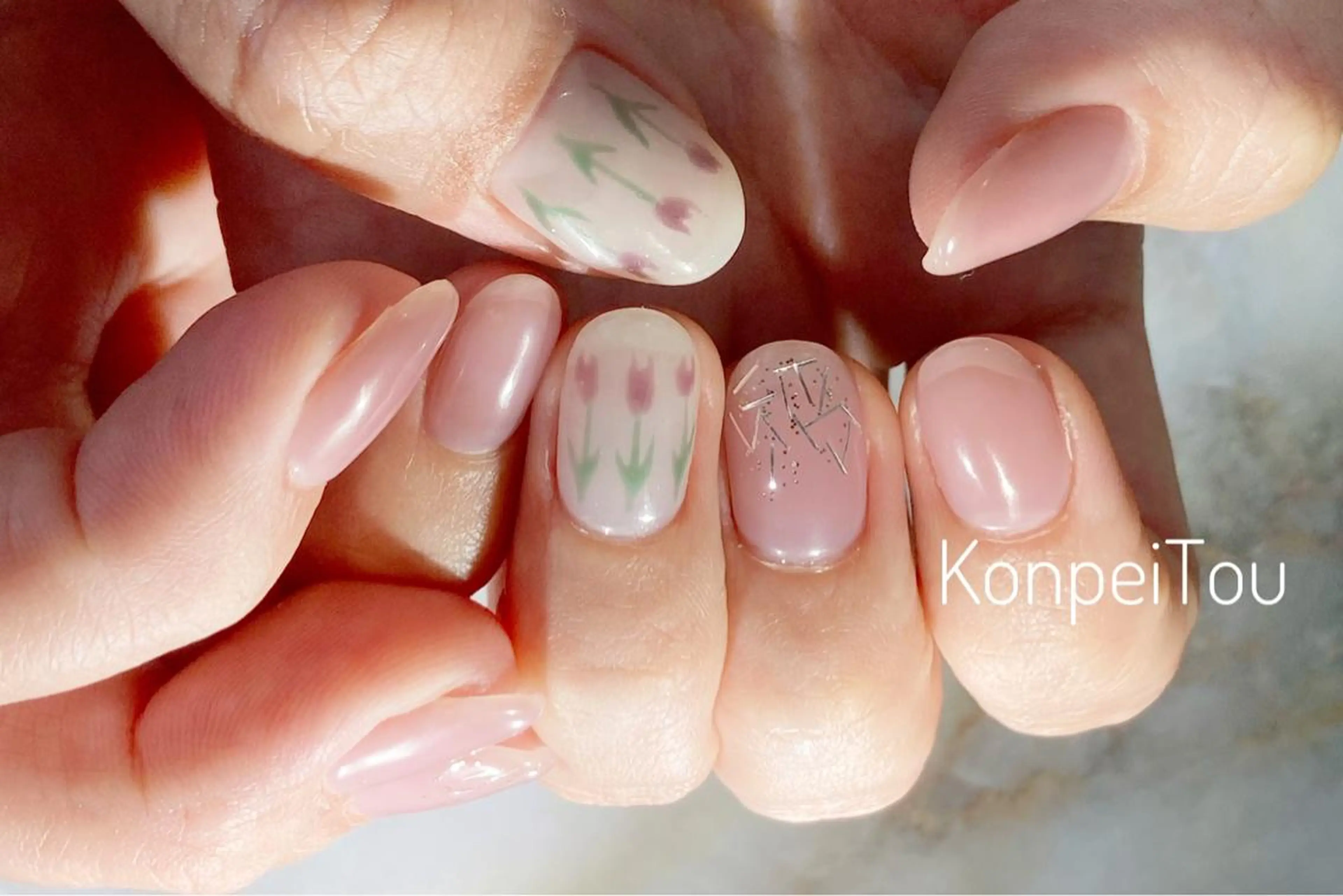 ネイル 春ネイル ハンドネイル おうちのネイルサロン　konpeiTou〜こんぺいとう〜所属・おうちのネイルサロン KonpeiTouのネイルデザイン