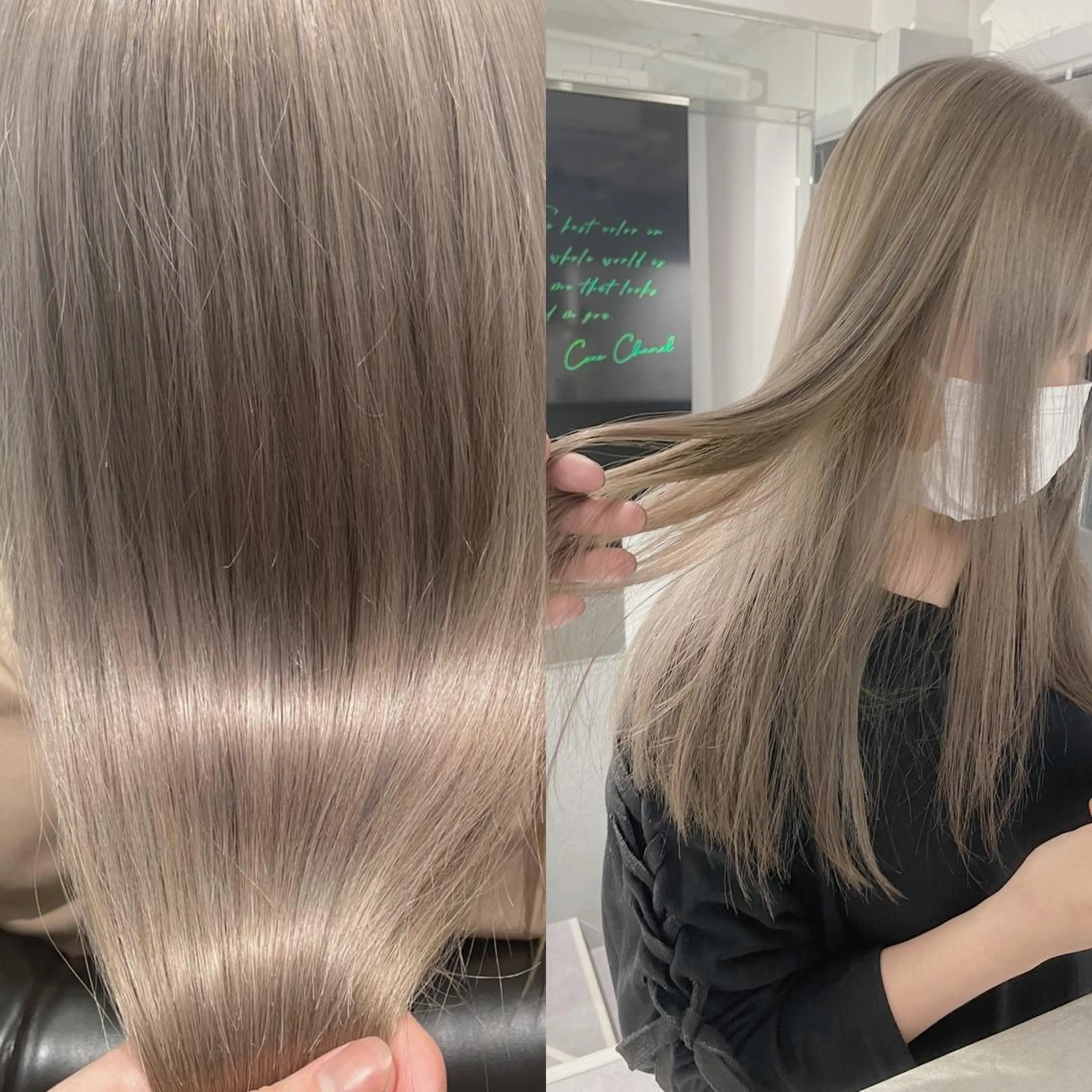 ロング カラー アッシュ バレイヤージュ ベージュカラー 黒髪 ブリーチ ikuma/ ミルクティーのヘアスタイル