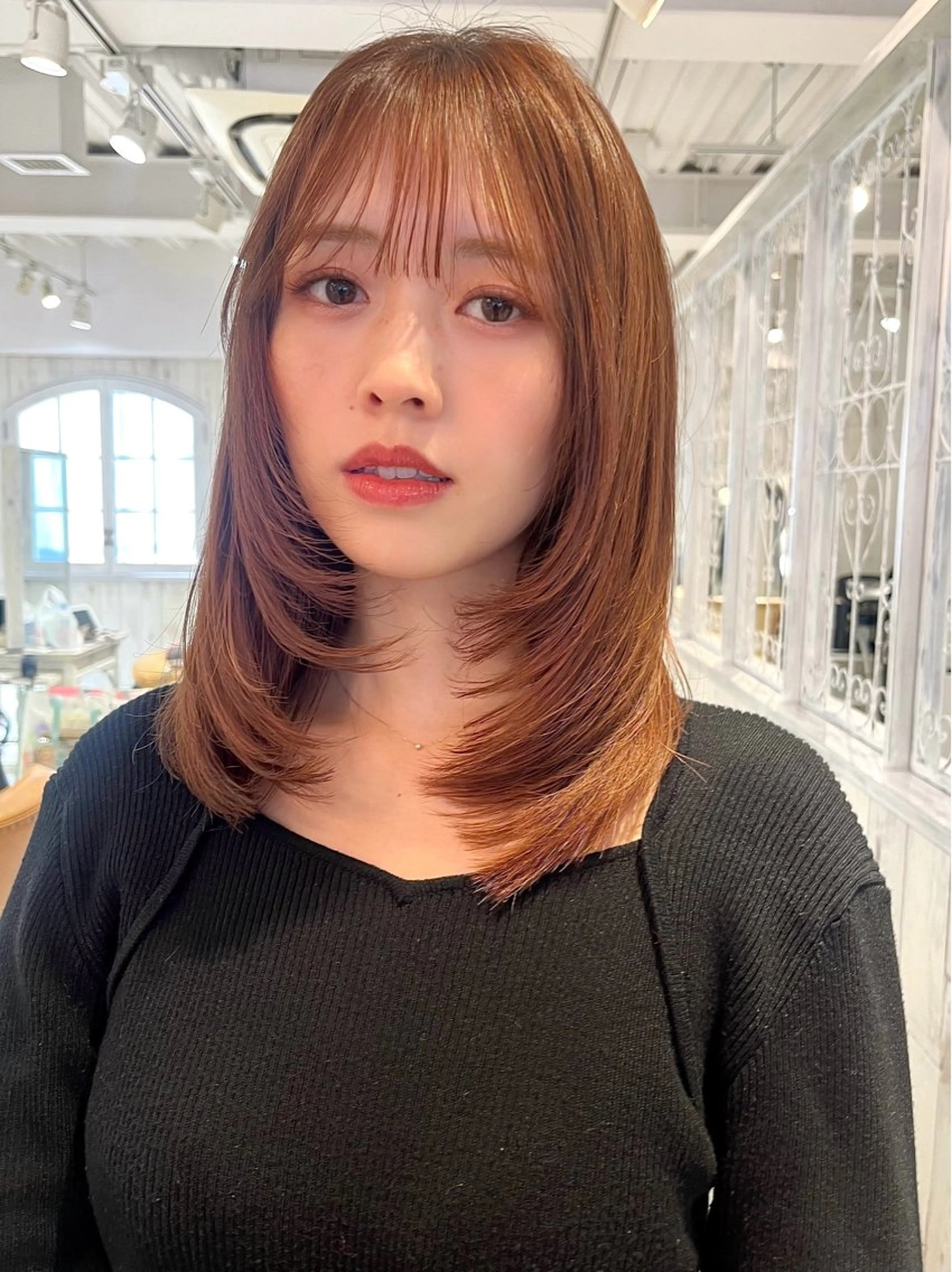 セミロング カラー カット ヘアカラー 【韓国ヘア×透明感 カラー】笹谷 莉未のヘアスタイル