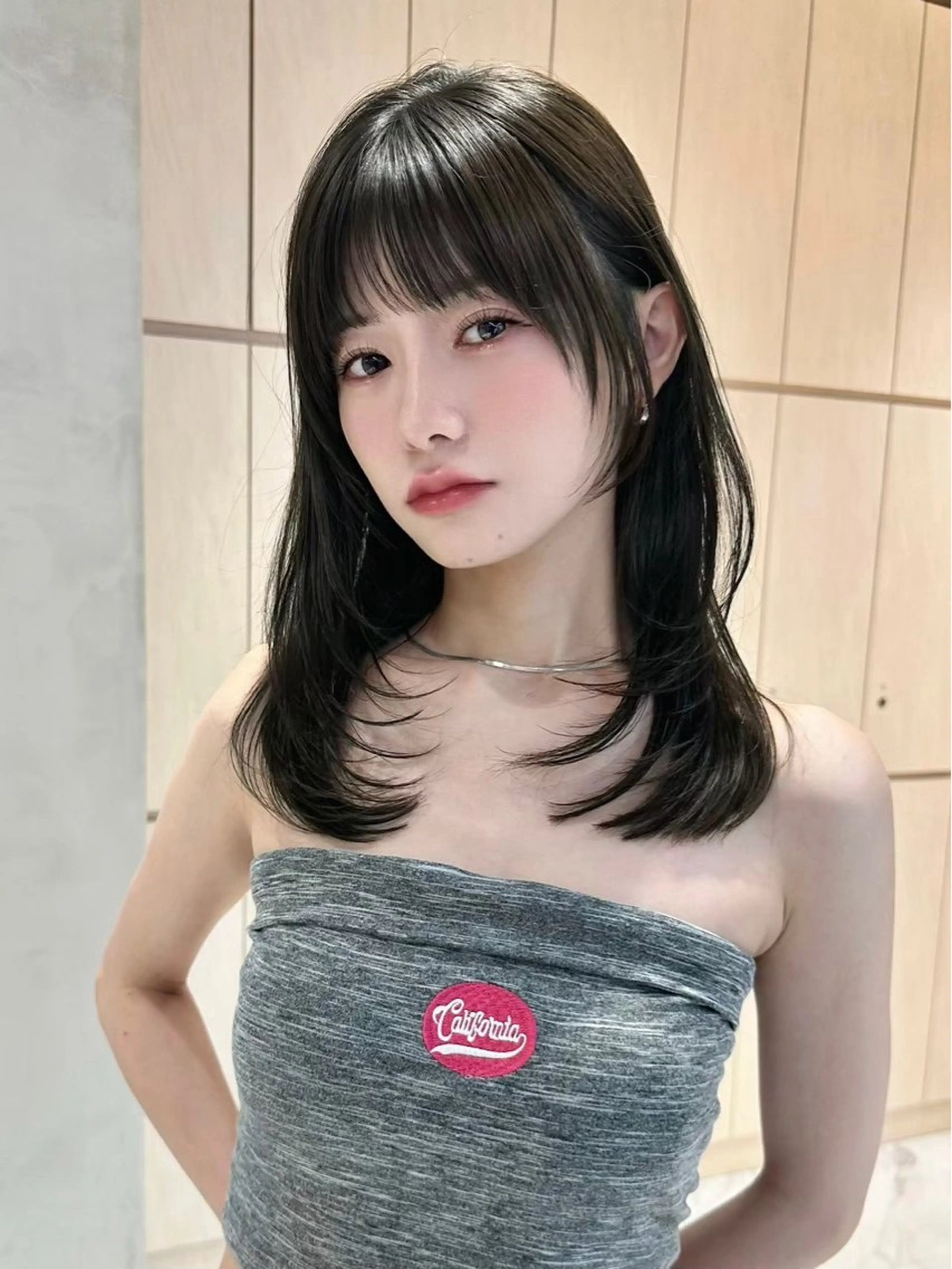 ミディアム カット 縮毛矯正 ブリーチなし髪質改善 🎀はのん 韓国ヘアのヘアスタイル