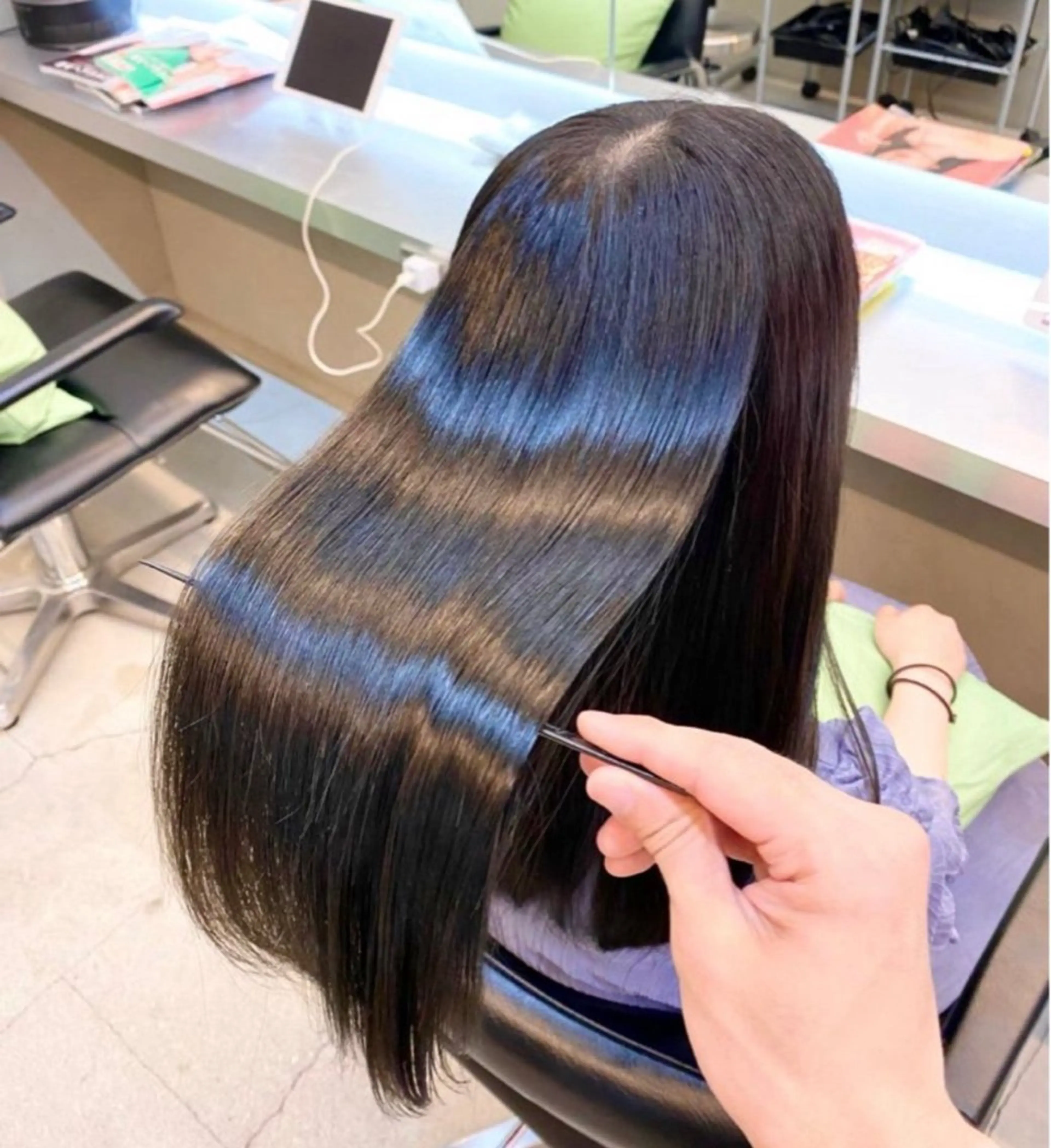 セミロング パーマ 伸ばしかけ 縮毛矯正 酸性ストレート ストレートパーマ 縮毛矯正 ✨髪質改善職人✨ デザインカラー/若林のヘアスタイル