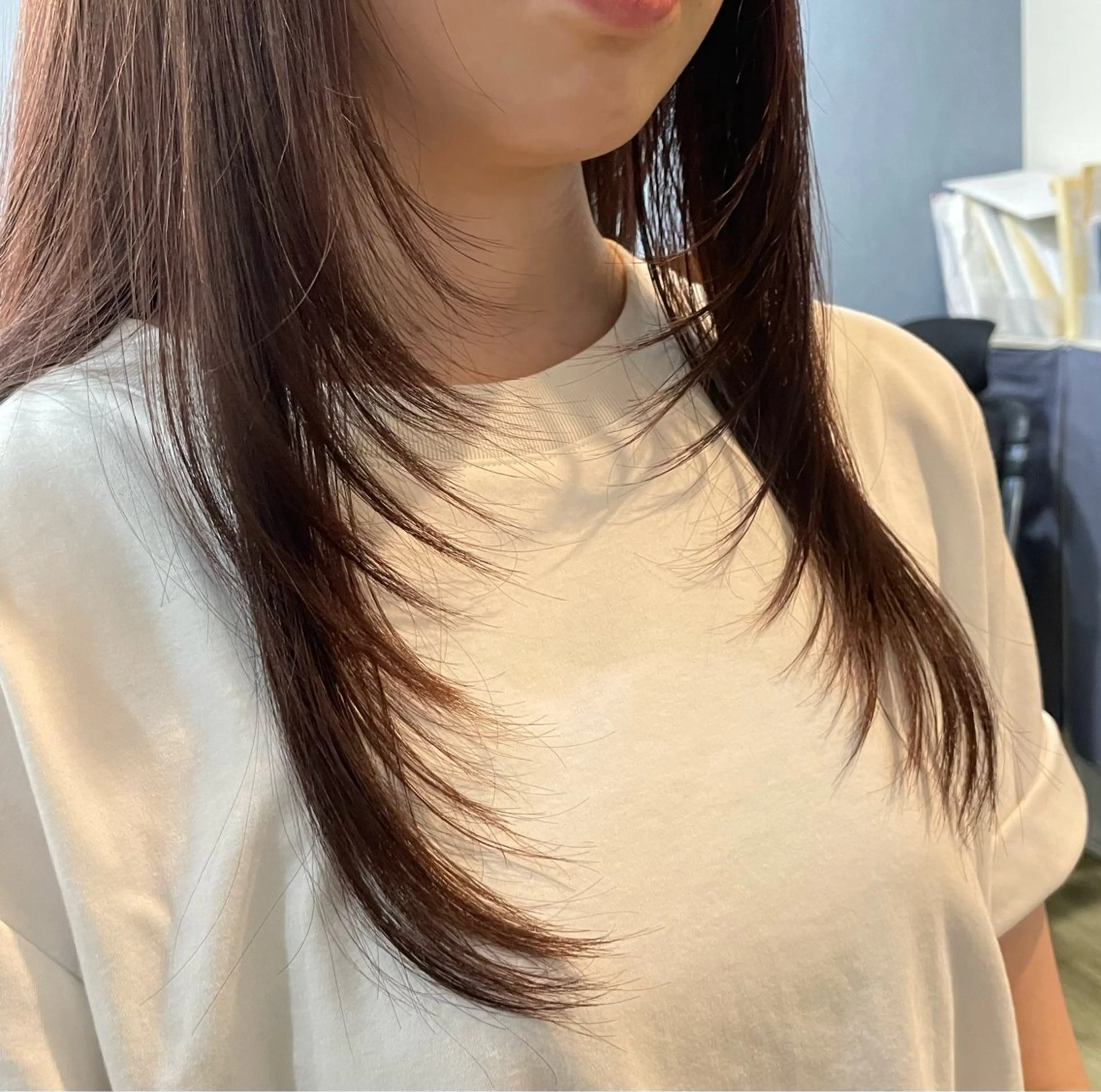 セミロング カラー 顔周りカット レイヤーカット ヘアカラー トリートメント Life Nagiのヘアスタイル