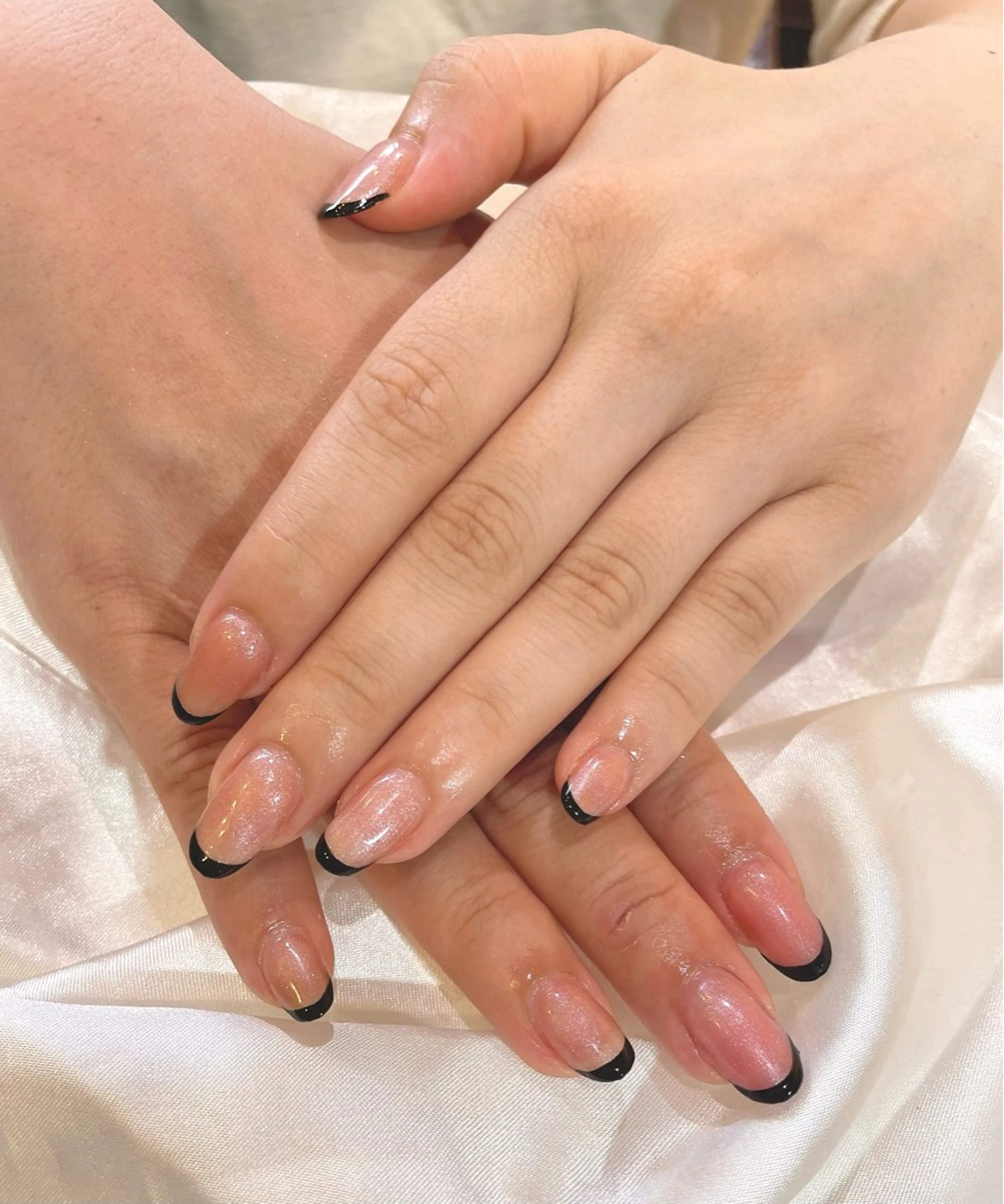 ネイル フレンチネイル ラメ(グリッター) ピンク ハンドネイル jujur HARUKA🌸のネイルデザイン