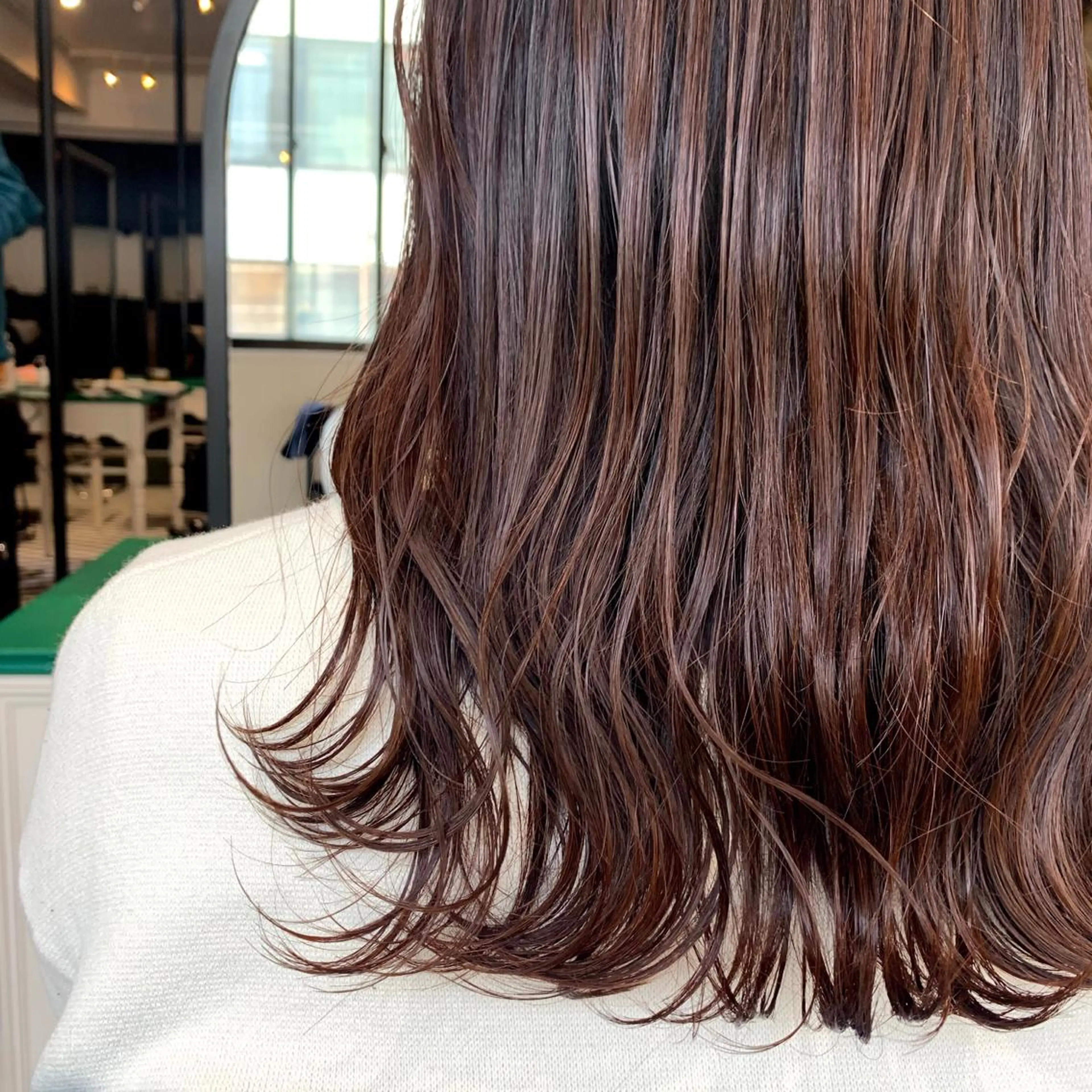 セミロング カラー ブラウンカラー オレンジ オレンジブラウン "小顔カット" Fuko.のヘアスタイル