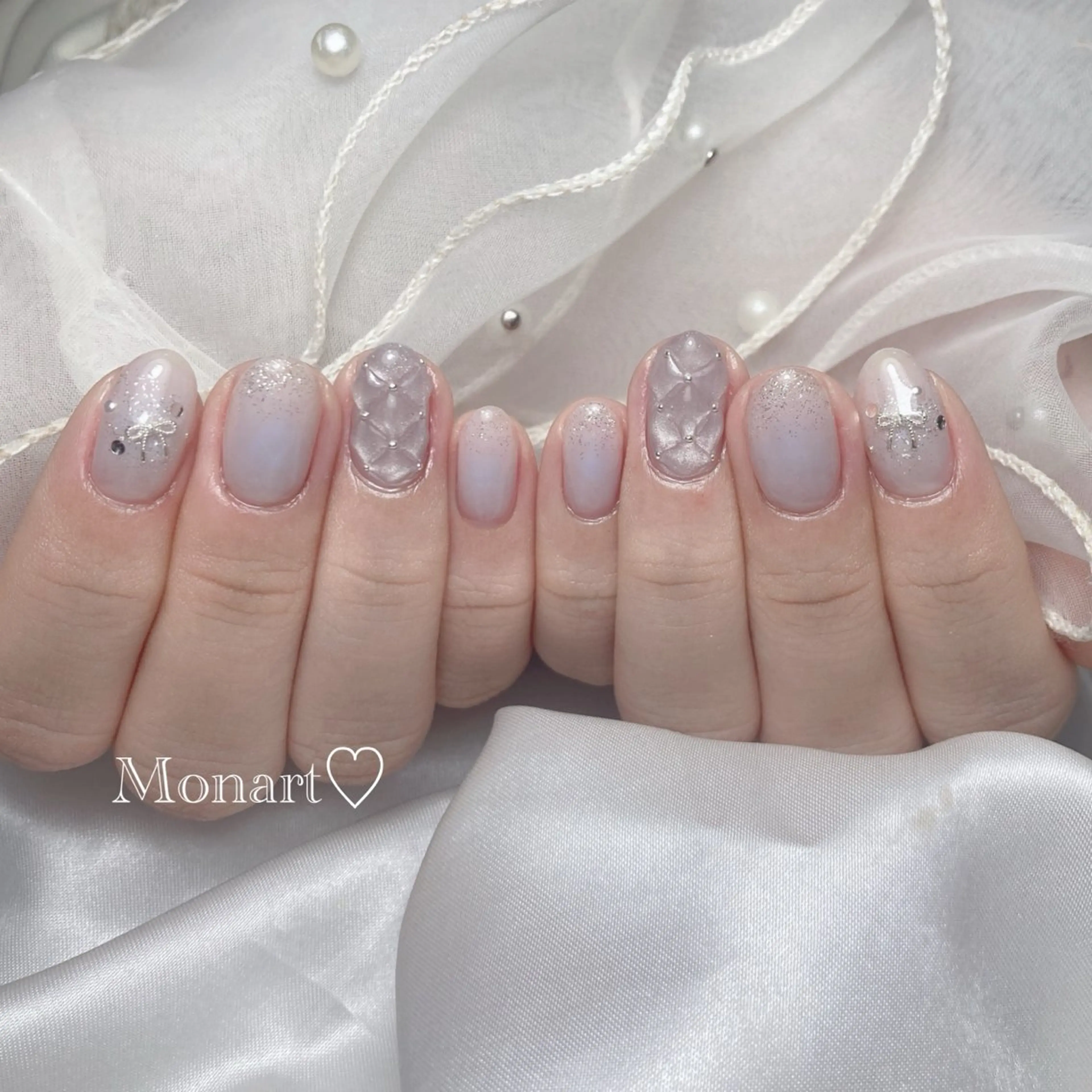 ネイル ブルー チークネイル ハンドネイル Monart♡ Misaoのネイルデザイン