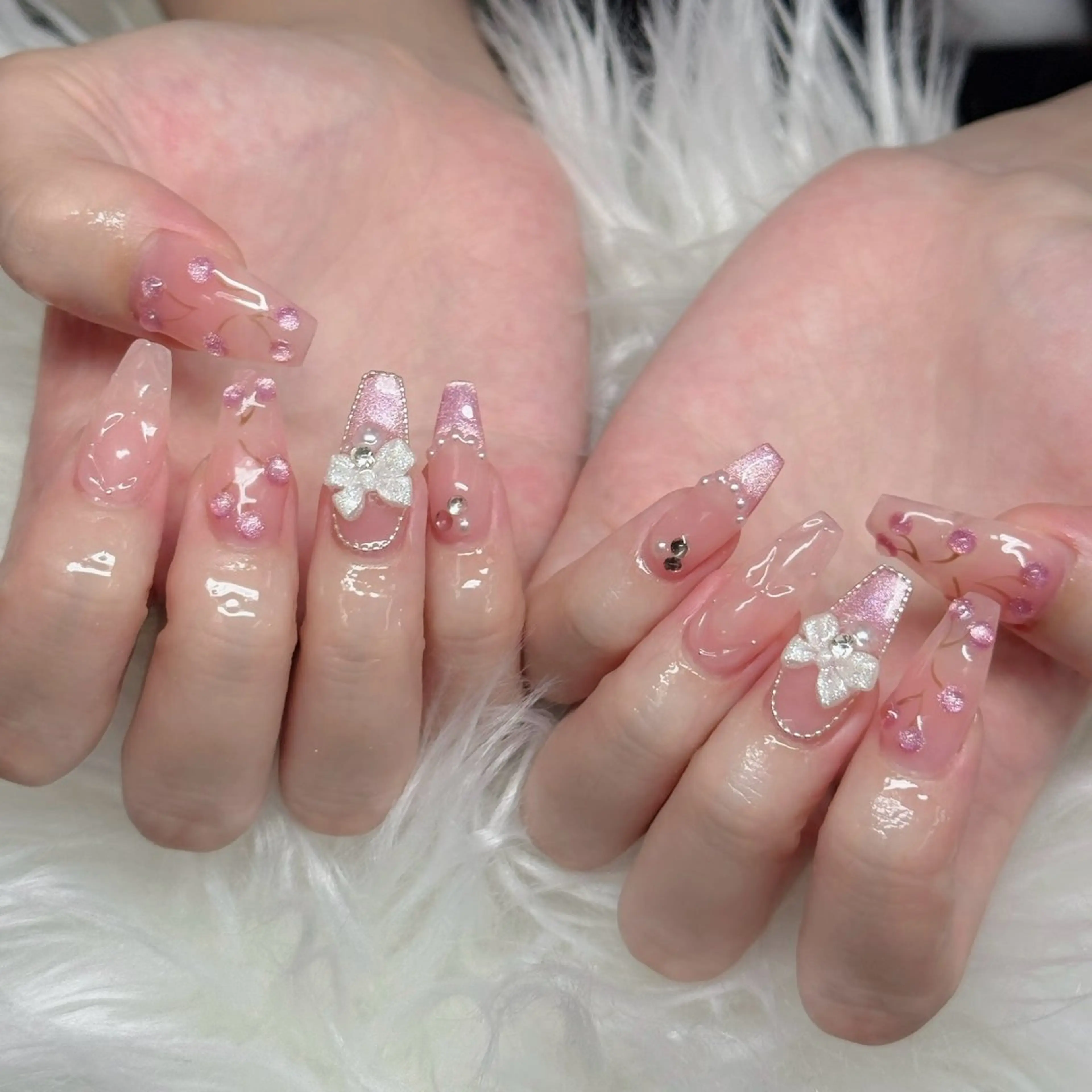ネイル ロングネイル マグネットネイル リボン 夏ネイル スーパーロングネイル ハンドネイル Hani nailsalonのネイルデザイン