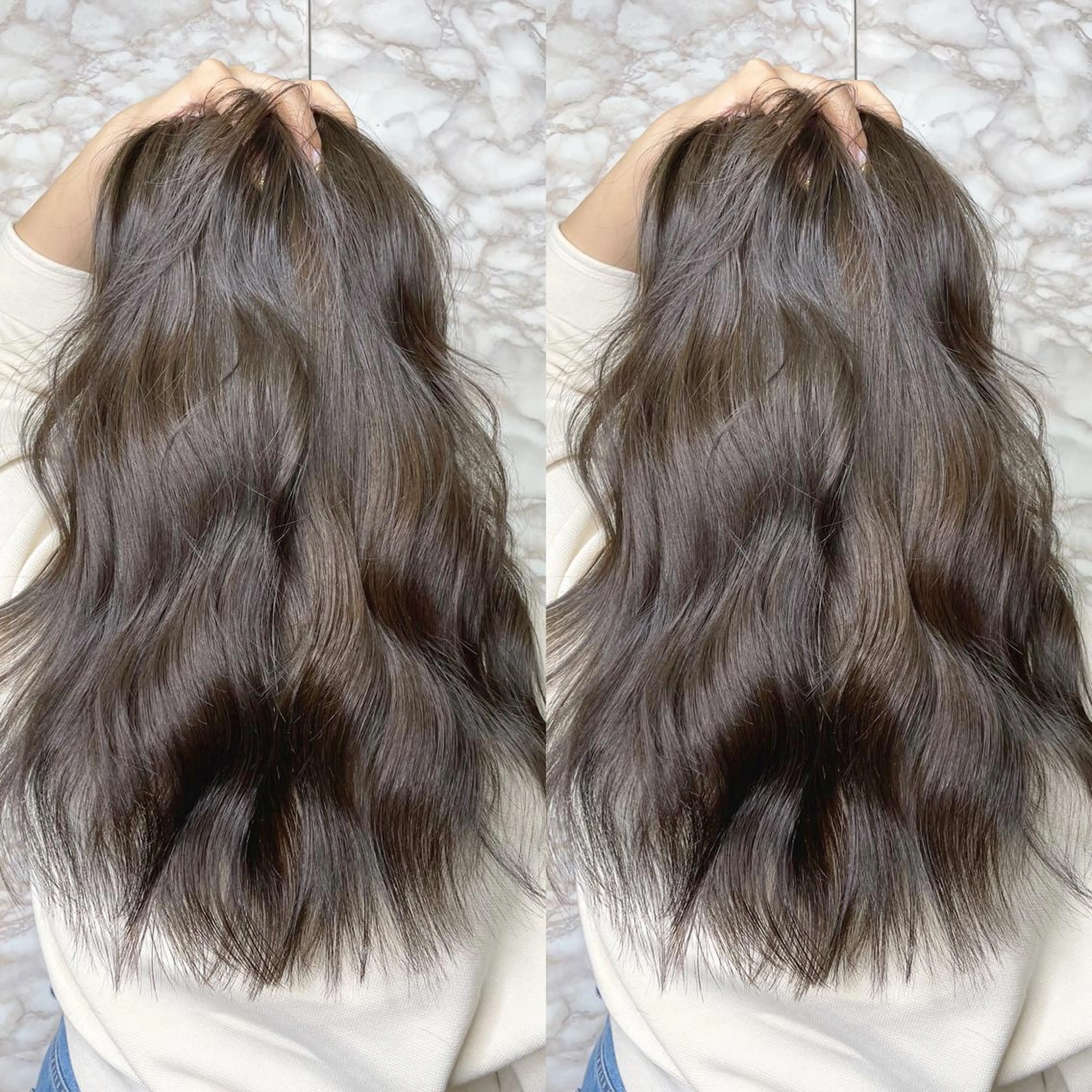 ロング カラー ブリーチ ハイトーンカラー カット ヘアカラー トリートメント ヘアセット 色気グレージュ 🤍kosuke🤍のヘアスタイル