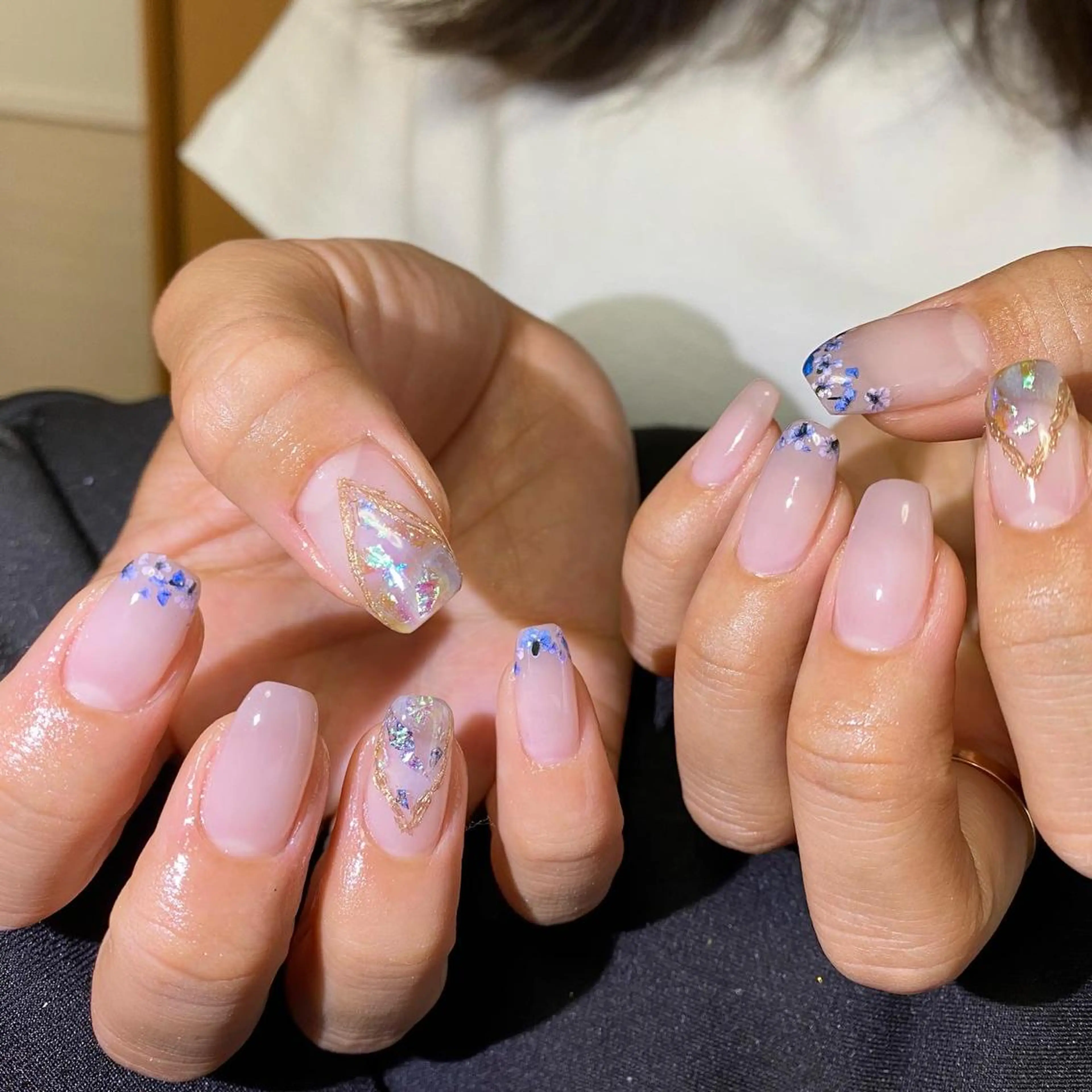 ネイル ブルー 春ネイル スクエアネイル Esthetic Will所属・will 有希のネイルデザイン