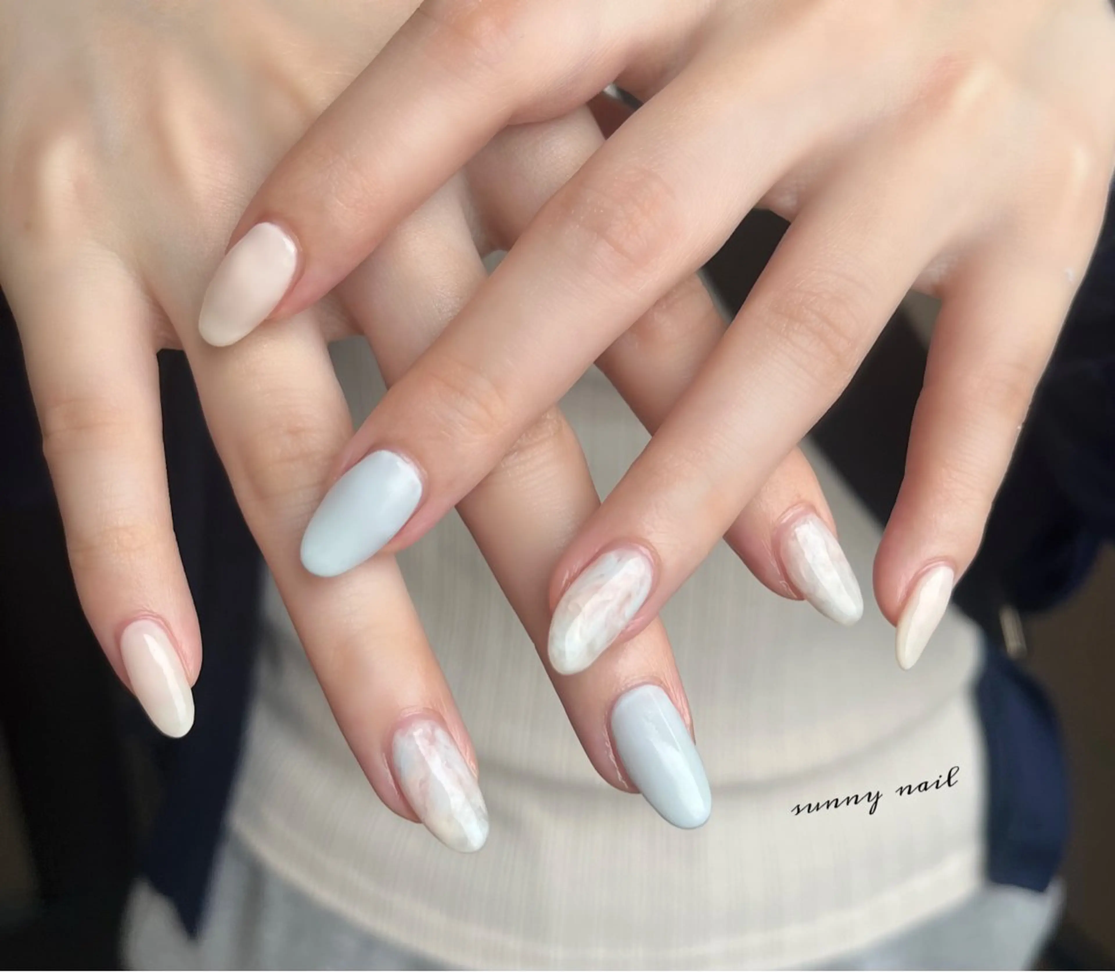 ネイル ジェルネイル 水色 大理石ネイル(マーブル) パラジェル sunny nailのネイルデザイン