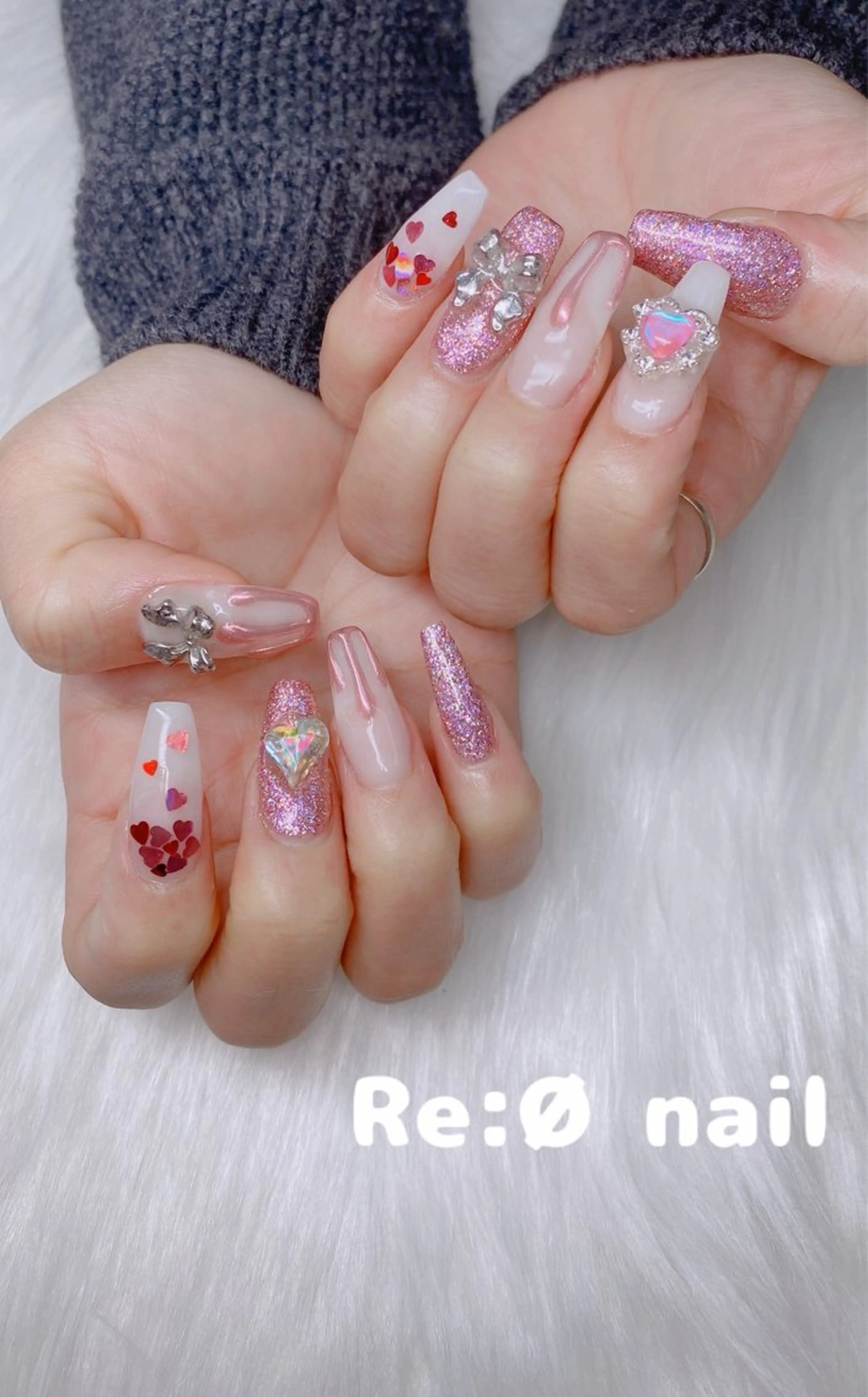 ネイル バレンタイン ハンドネイル Re:Ø nail 🩵TSUJIのネイルデザイン
