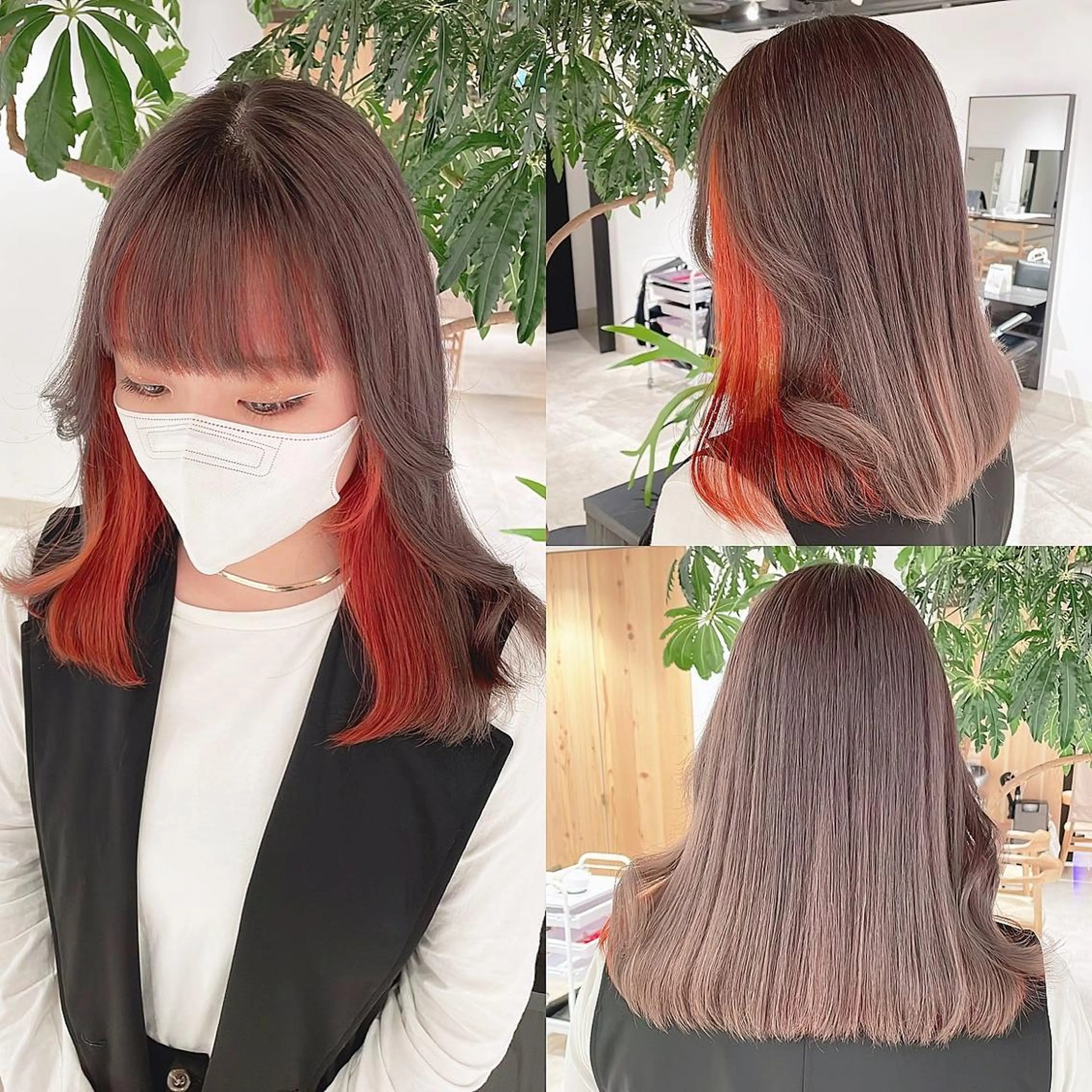 セミロング カラー インナーカラー オレンジ ヘアカラー トリートメント 渋谷:インナーカラー ／🍒エリカ🍒のヘアスタイル