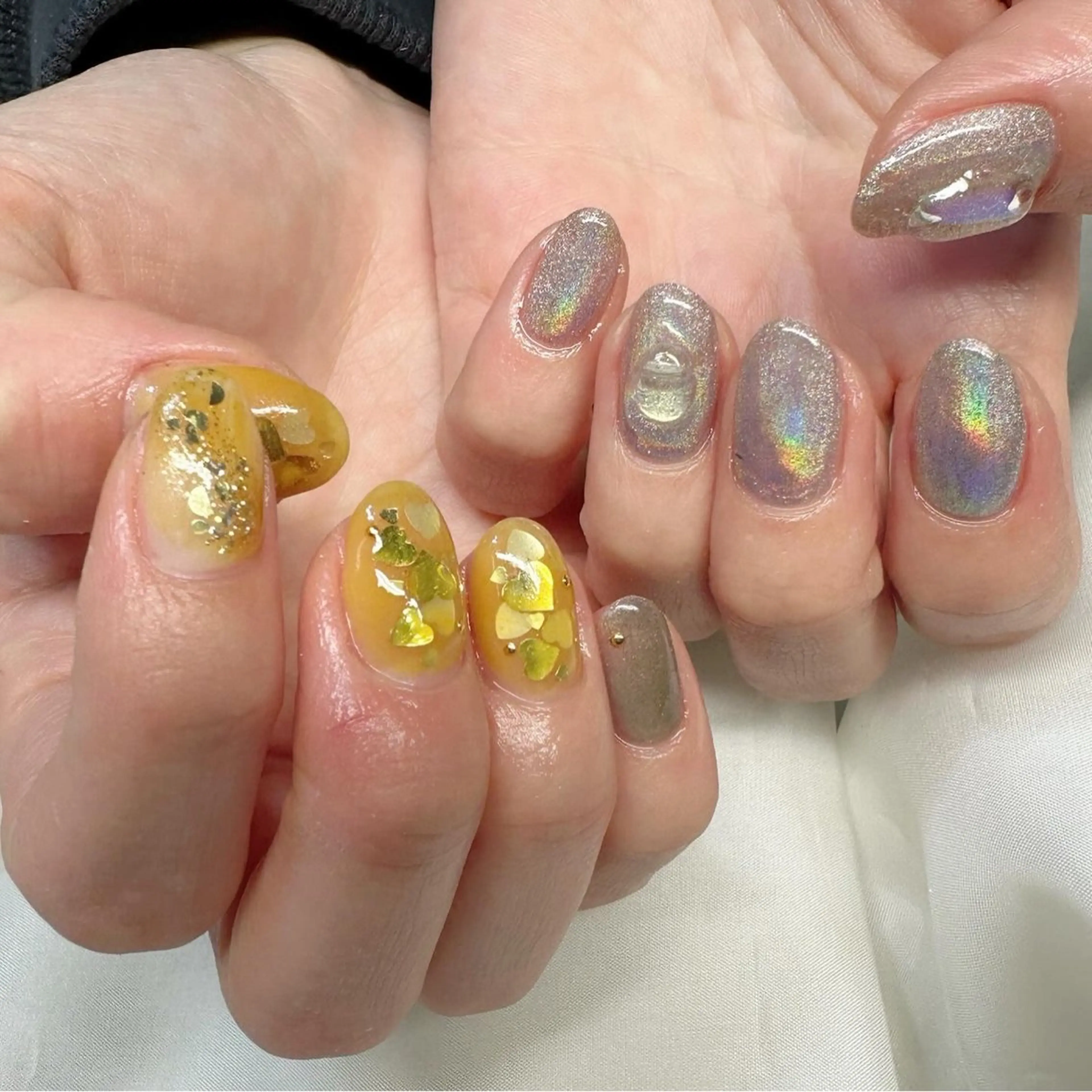 ネイル 氷ネイル・うるうるネイル ミラーネイル 春ネイル 黄色 🪞KAPE NAIL 🪞のネイルデザイン