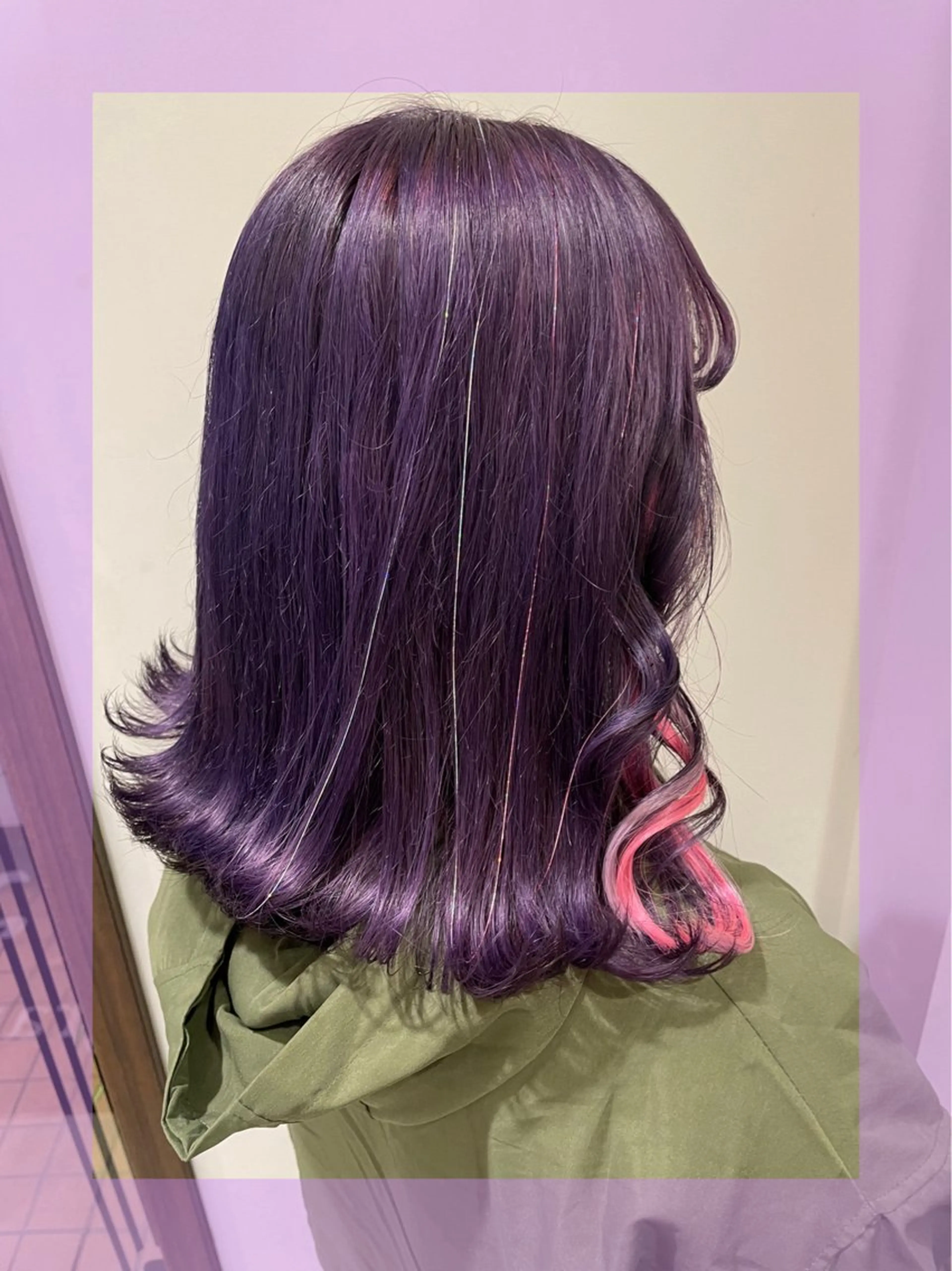 ミディアム カラー ヘアアレンジ ピンクカラー パープルカラー シルバー エクステ ヘアカラー 🦄ブリーチ💜エク ステ💜MIU🦄のヘアスタイル