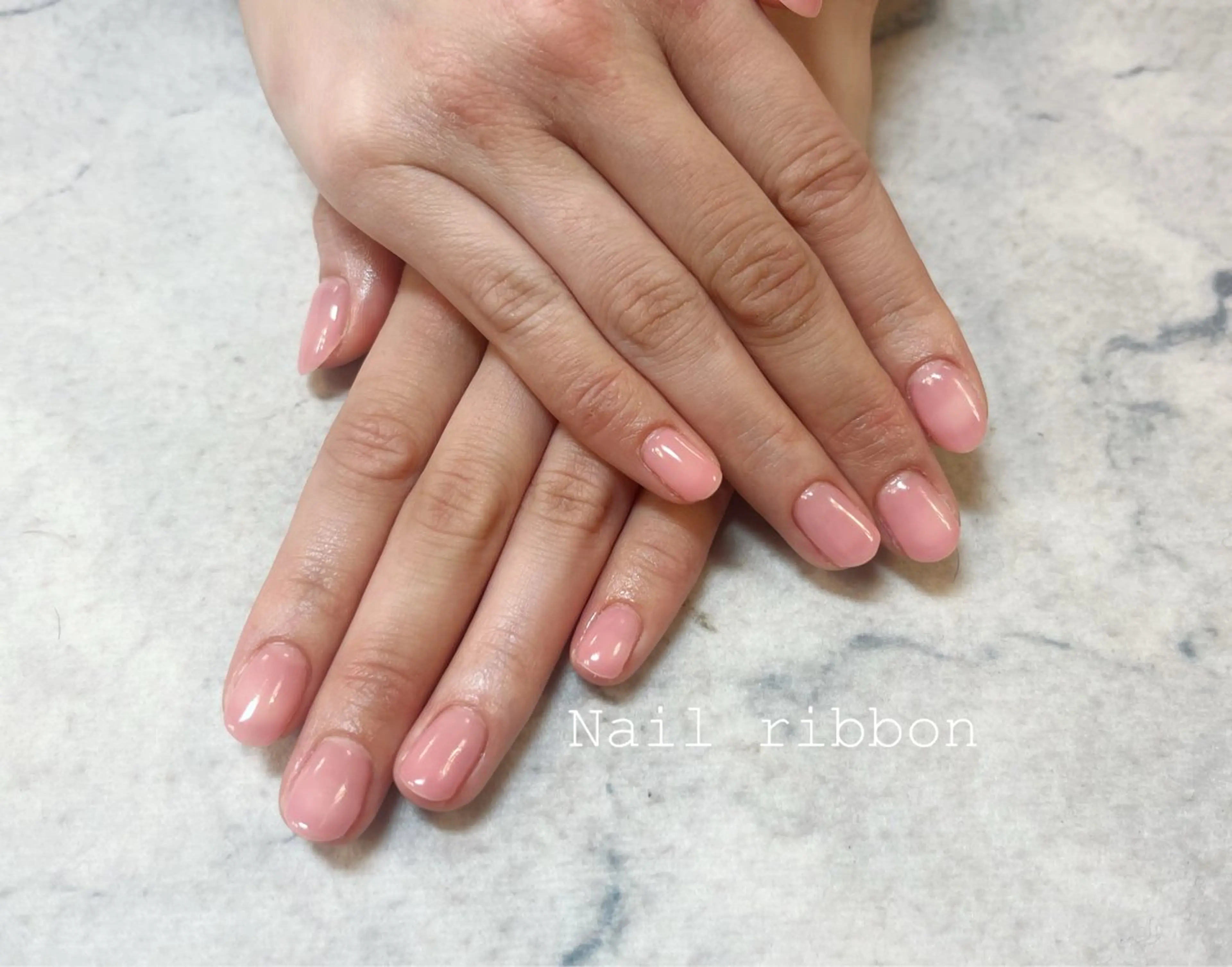 ネイル ワンカラーネイル ピンク ネイルリボン 笠井のネイルデザイン