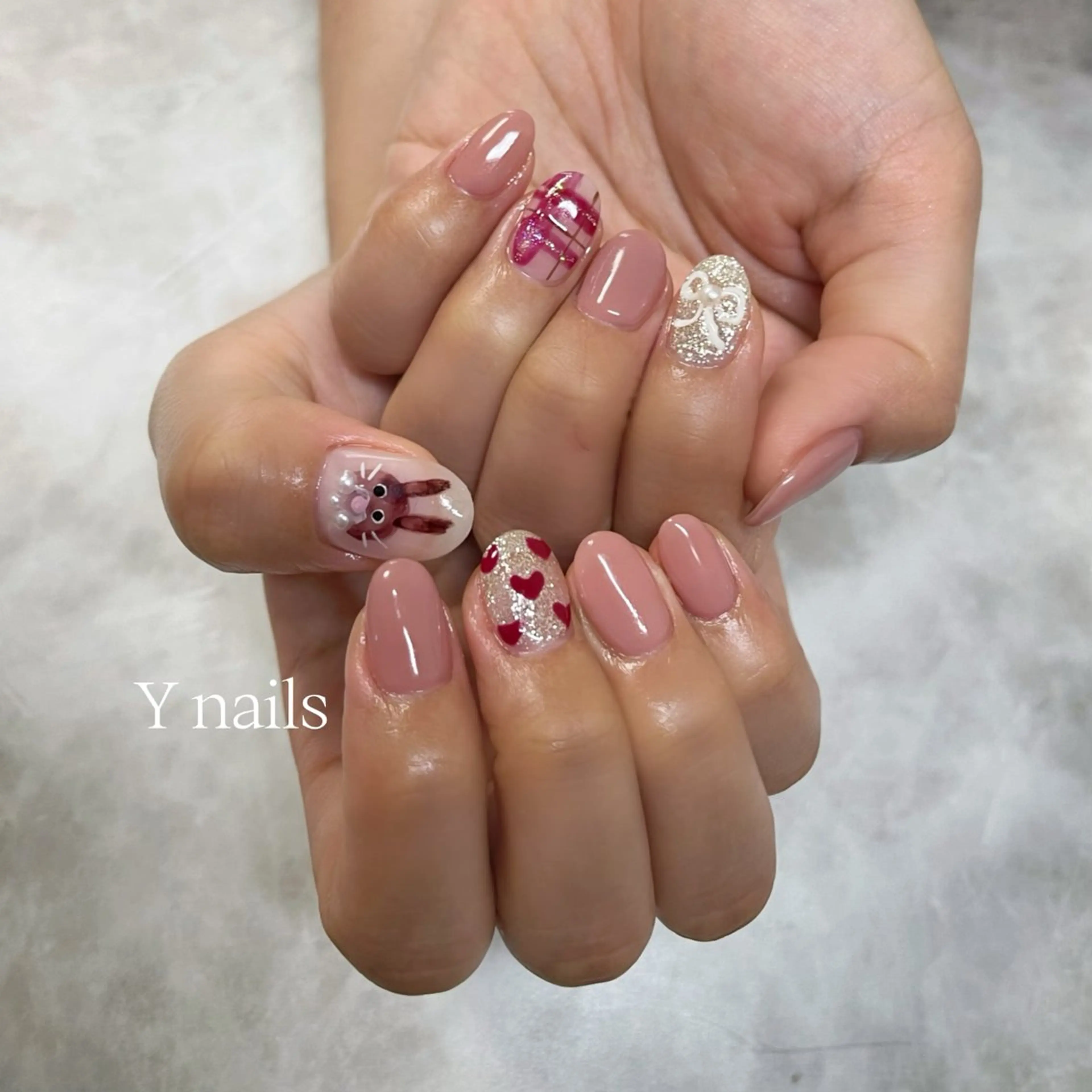 ネイル アートネイル リボン ハンドネイル 桜井 Y nailsのネイルデザイン