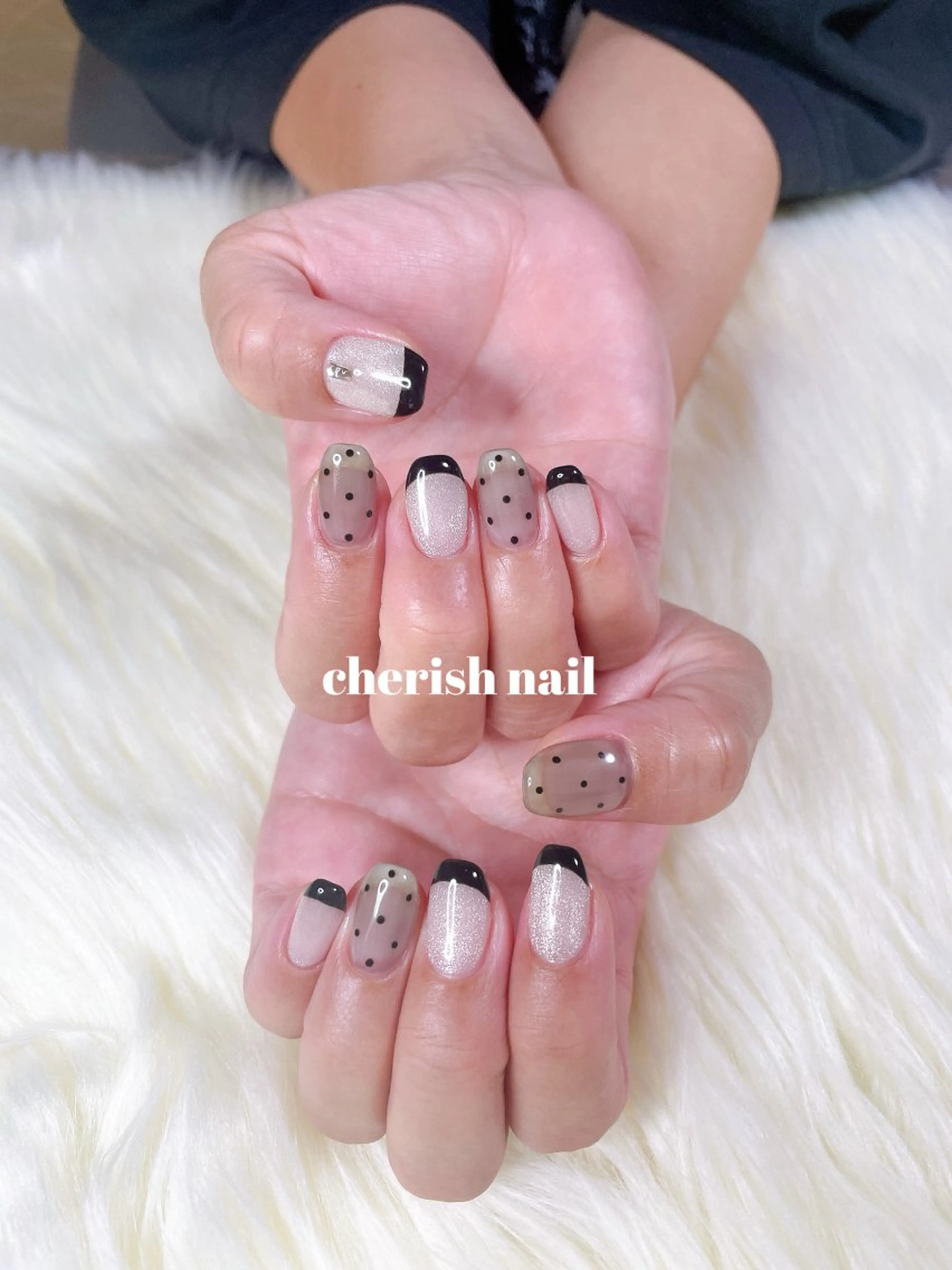 ネイル ドット フレンチネイル マグネットネイル ハンドネイル cherish nailのネイルデザイン