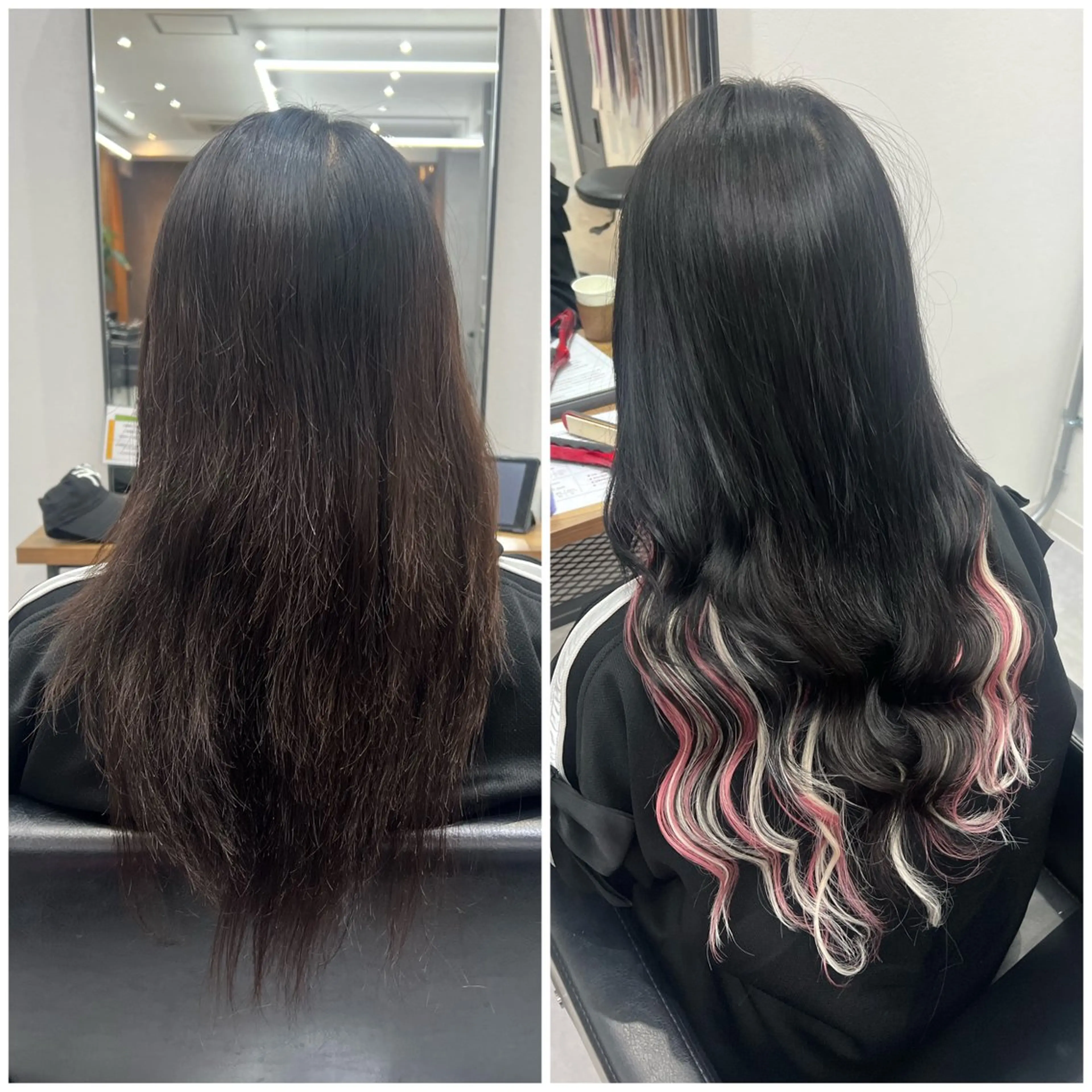 ロング カラー シールエクステ インナーカラー ピンクカラー エクステ いろあそび所属・カットモデル募集 八王子/kyocoのヘアスタイル