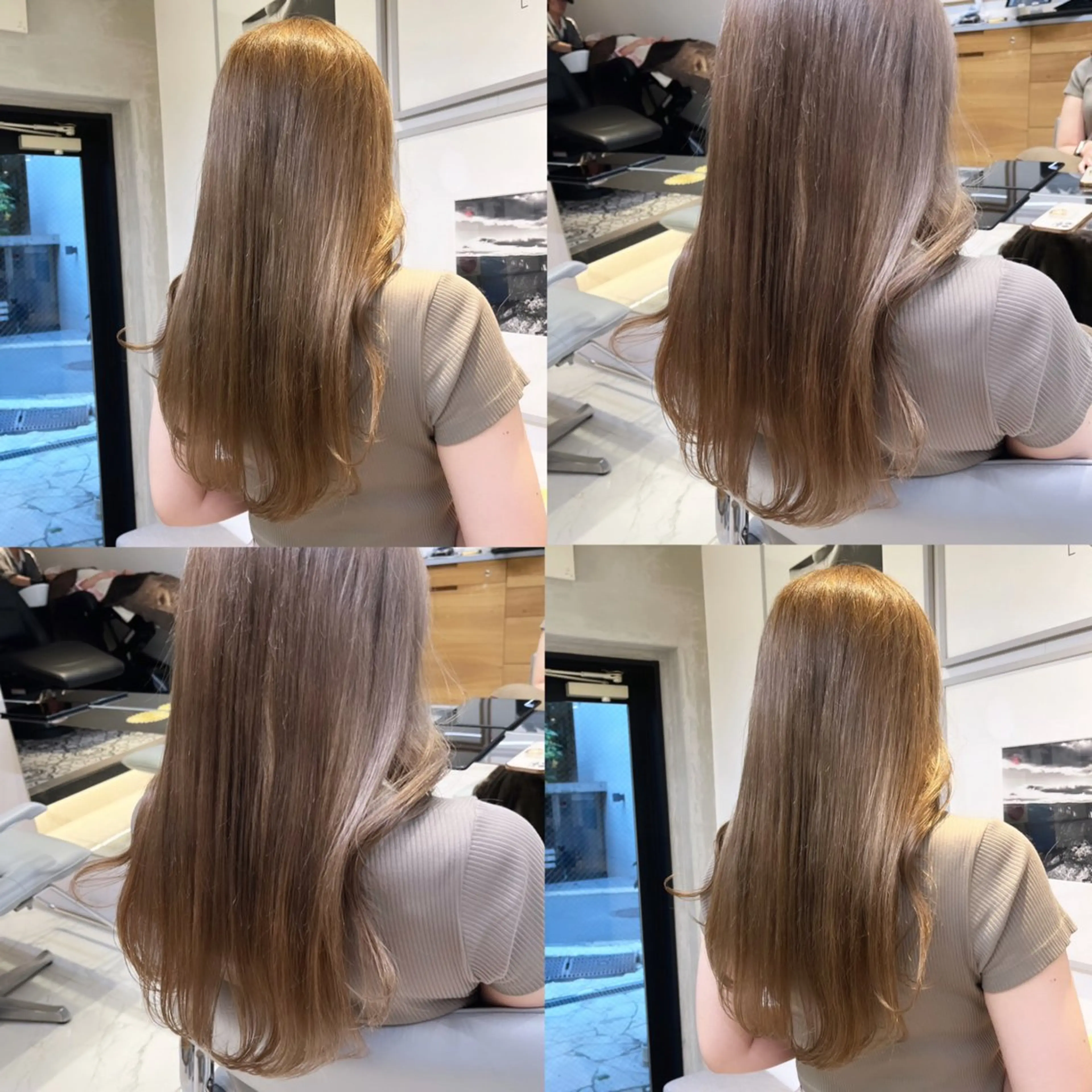 ロング カラー ベージュカラー ブラウンカラー ブラウンベージュ ダブルカラー ハイトーンカラー ヘアカラー トリートメント ヘッドスパ ヘアセット カジュアルを女っぽく 𝗮𝘆𝗮𝗰𝗼のヘアスタイル