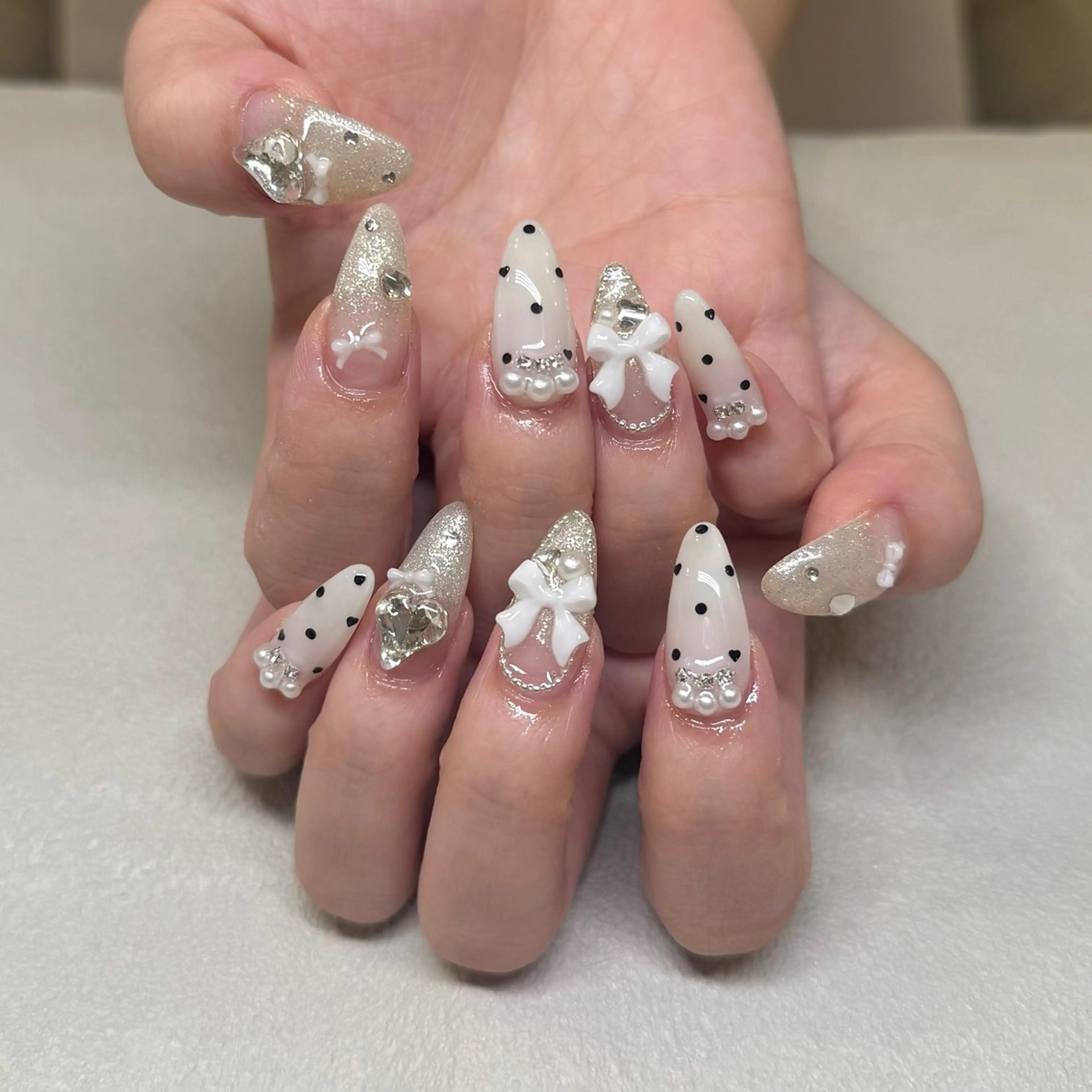 ネイル ドット ハート ロングネイル ハンドネイル maison de NALI ୨ৎ 鶴田のネイルデザイン