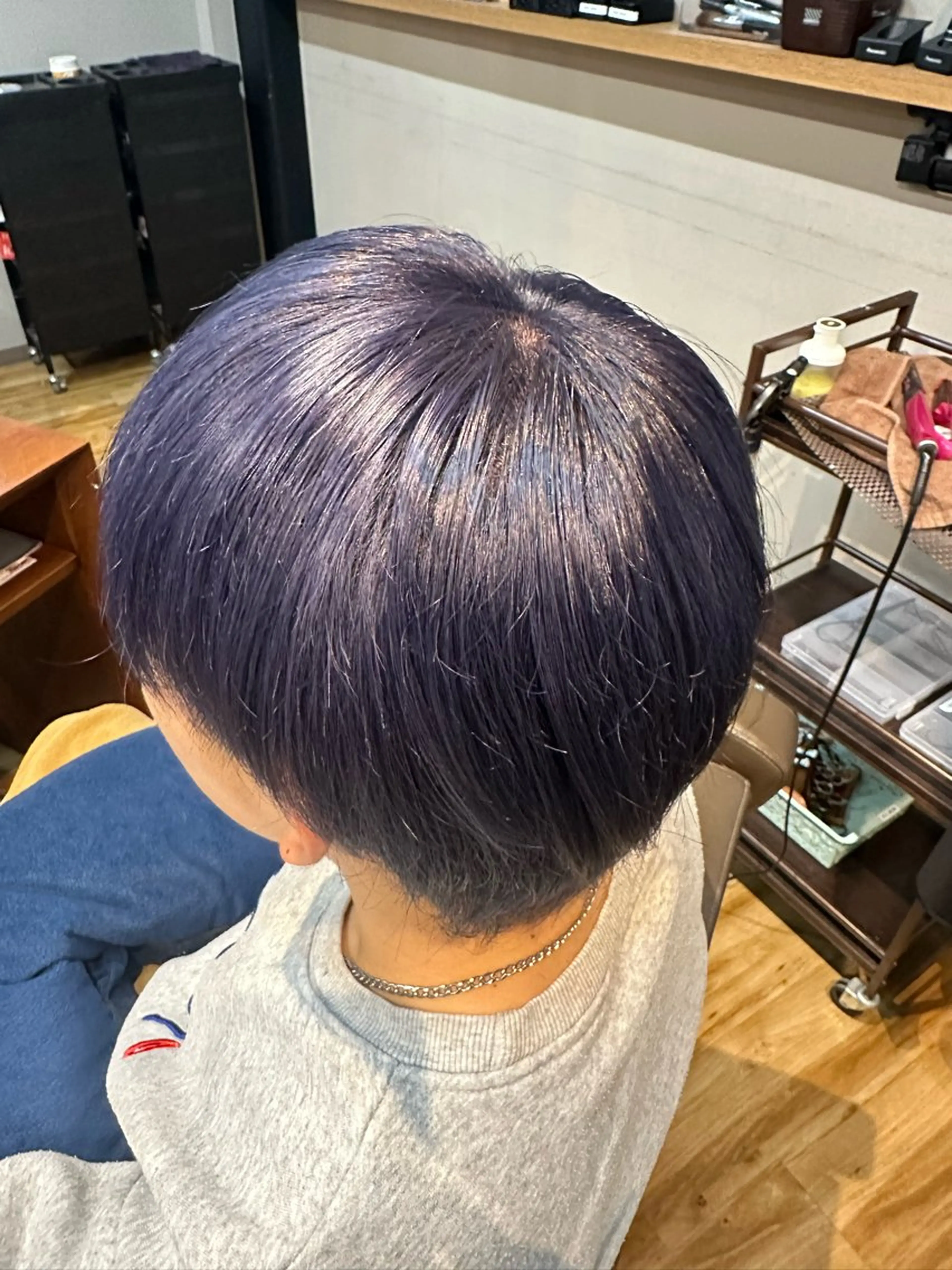 ショート カラー 黒髪 パープルカラー パープルブラック シルバー ヘアカラー arika　オケシ リョウダイのヘアスタイル