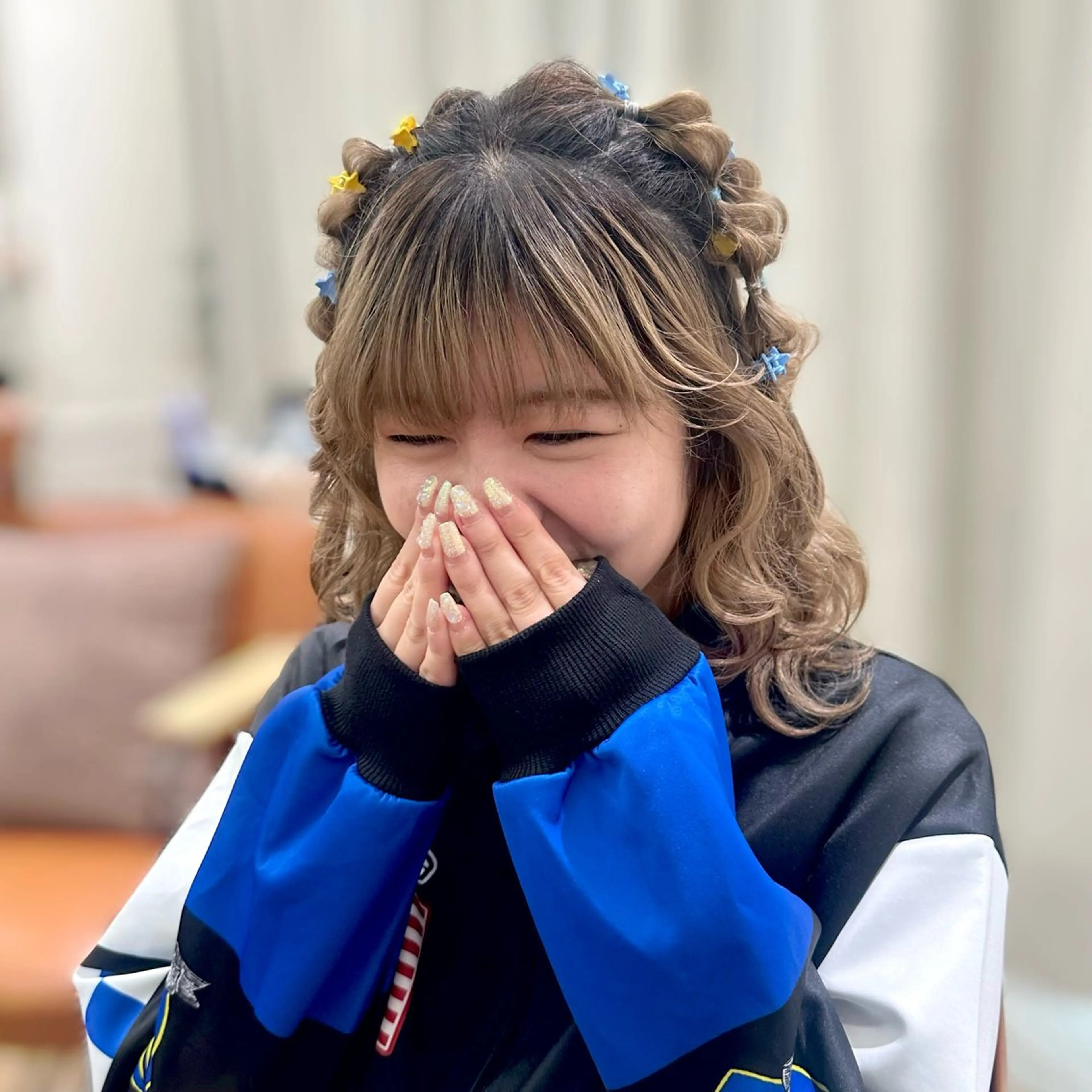 セミロング カラー パーマ ヘアアレンジ メンズ キッズ ヘアセット 顔周りcut/ 艶ワンカラー♥ちさきのヘアスタイル