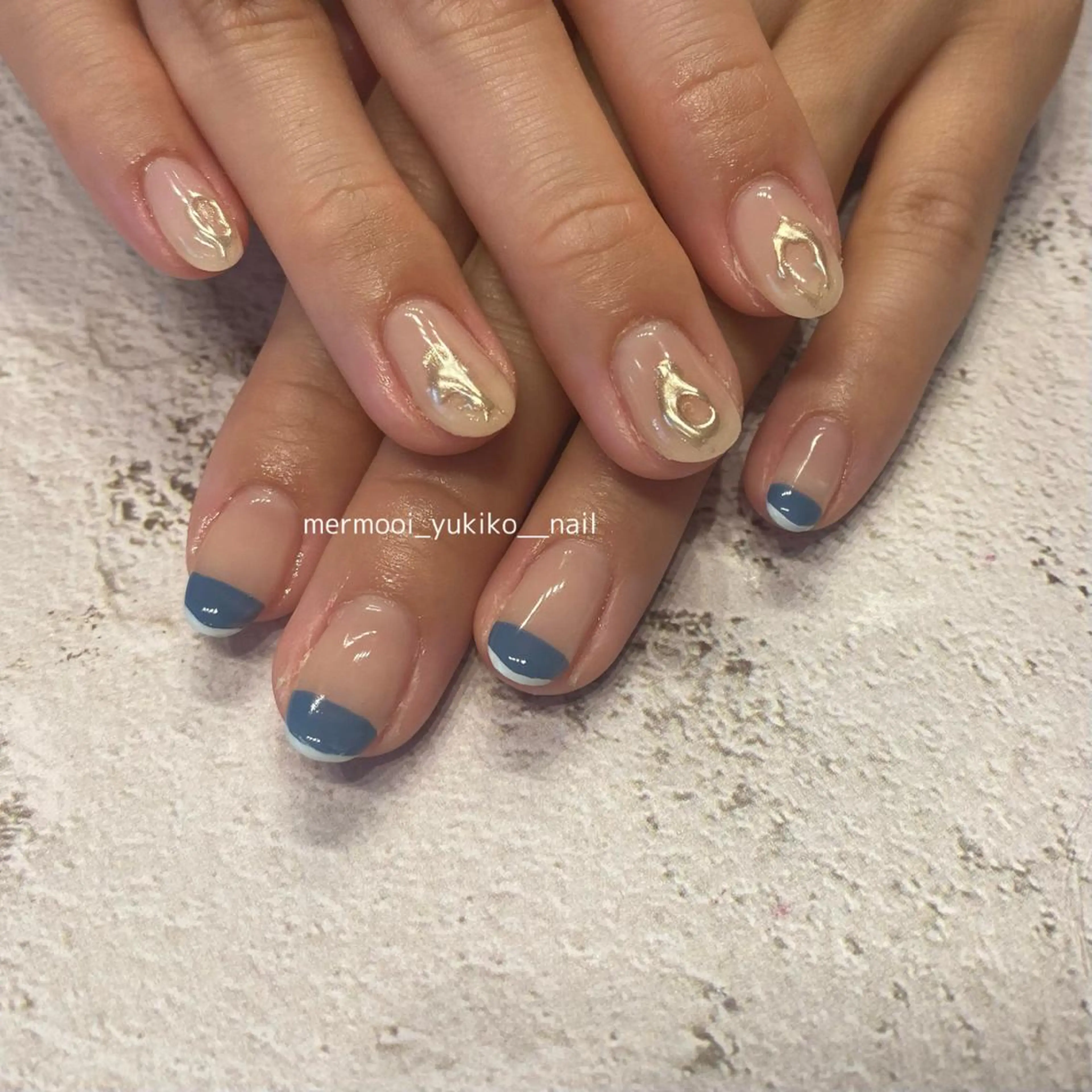 ネイル アートネイル ブルー グリーン ロングネイル オフィスネイル ハンドネイル mermooi nailのネイルデザイン