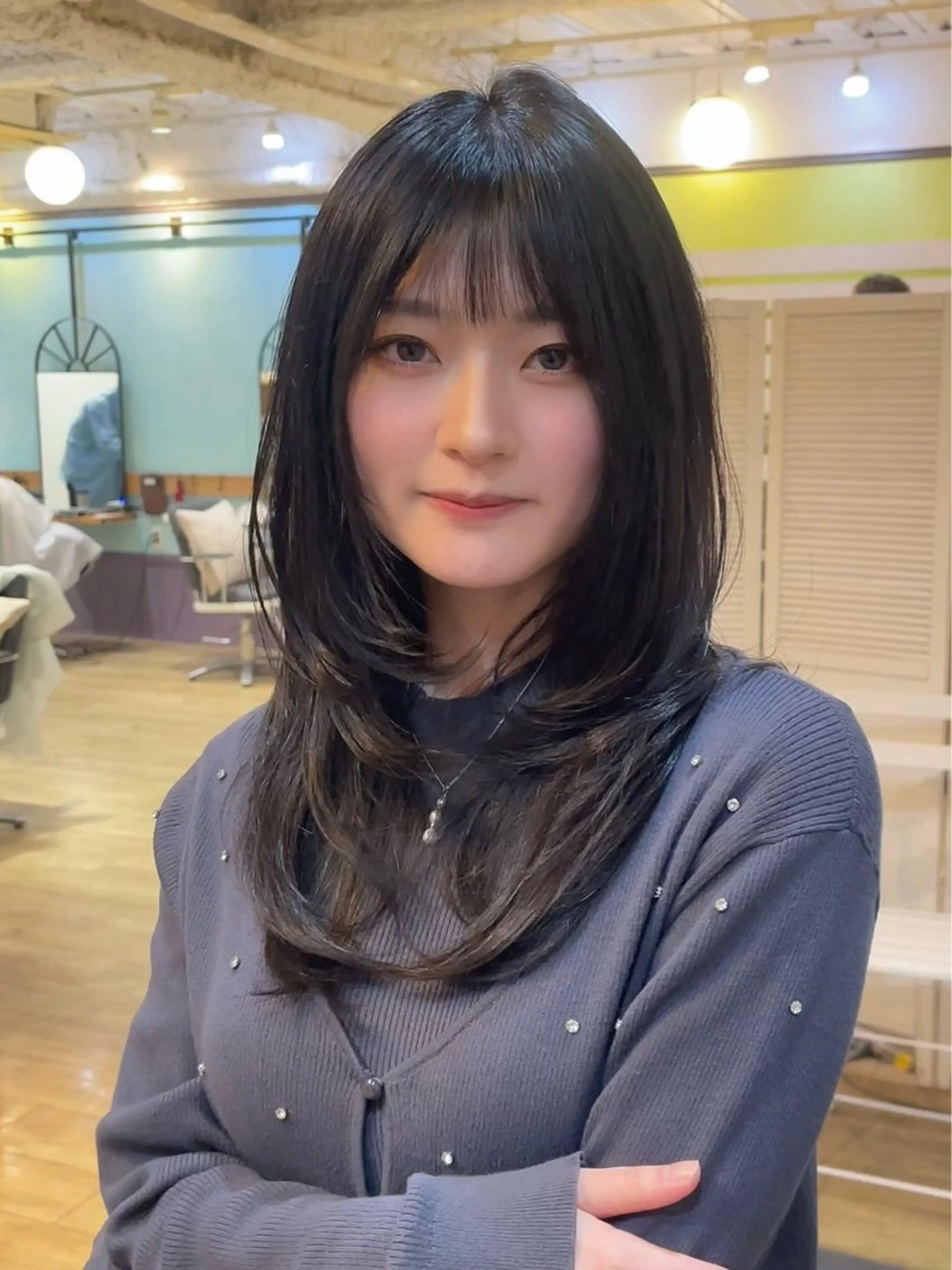 セミロング カラー 顔まわりレイヤー レイヤーカット 小顔カット カット ヘアカラー トリートメント ヘッドスパ 大人可愛い透明感🌟 小顔・韓国髪🌟野中のヘアスタイル