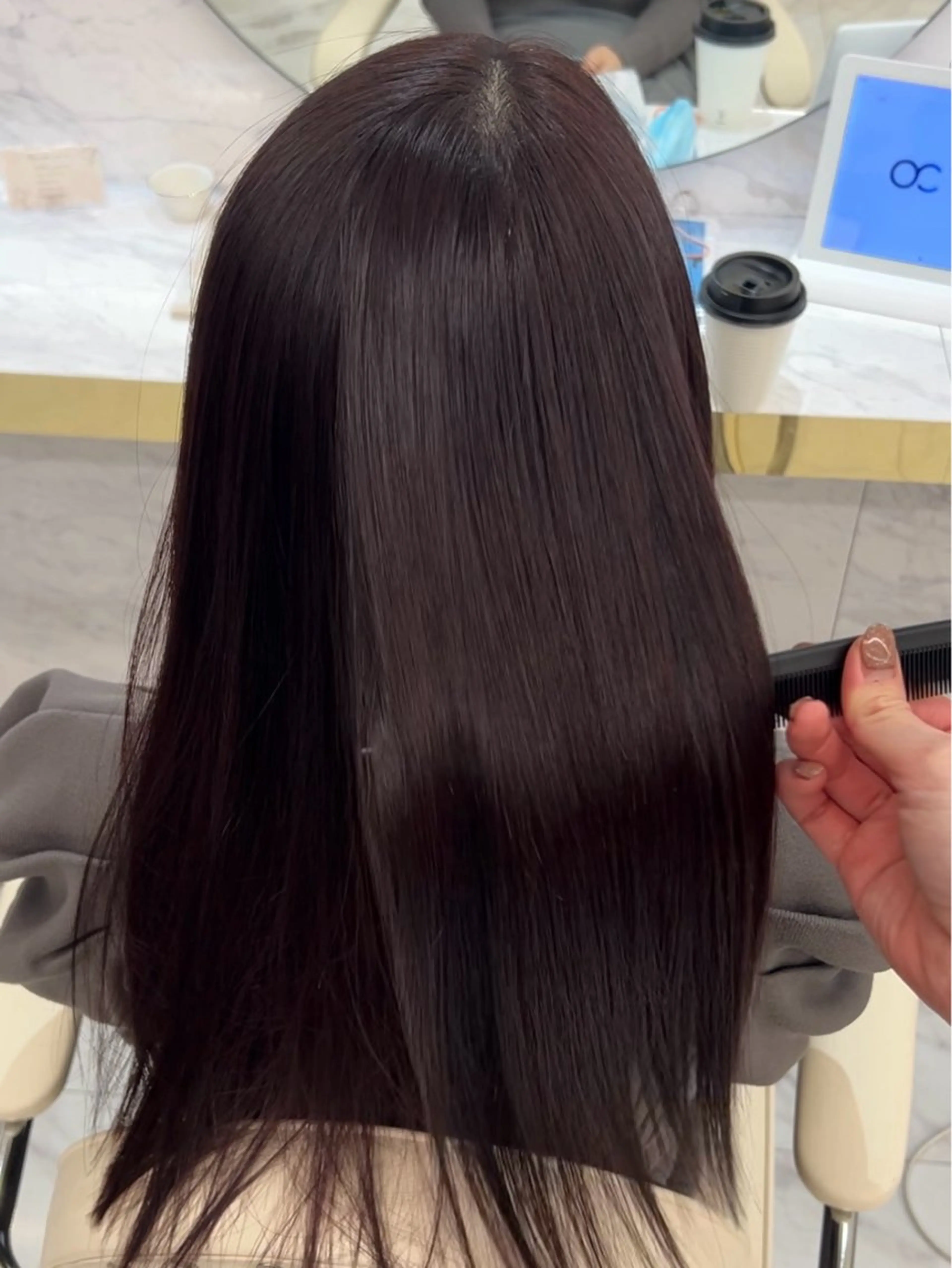 ロング カラー ヘアアレンジ 髪質改善 縮毛矯正 酸性ストレート カット ヘアカラー 縮毛矯正 トリートメント mao透明感カラー 似合わせヘアメイクのヘアスタイル