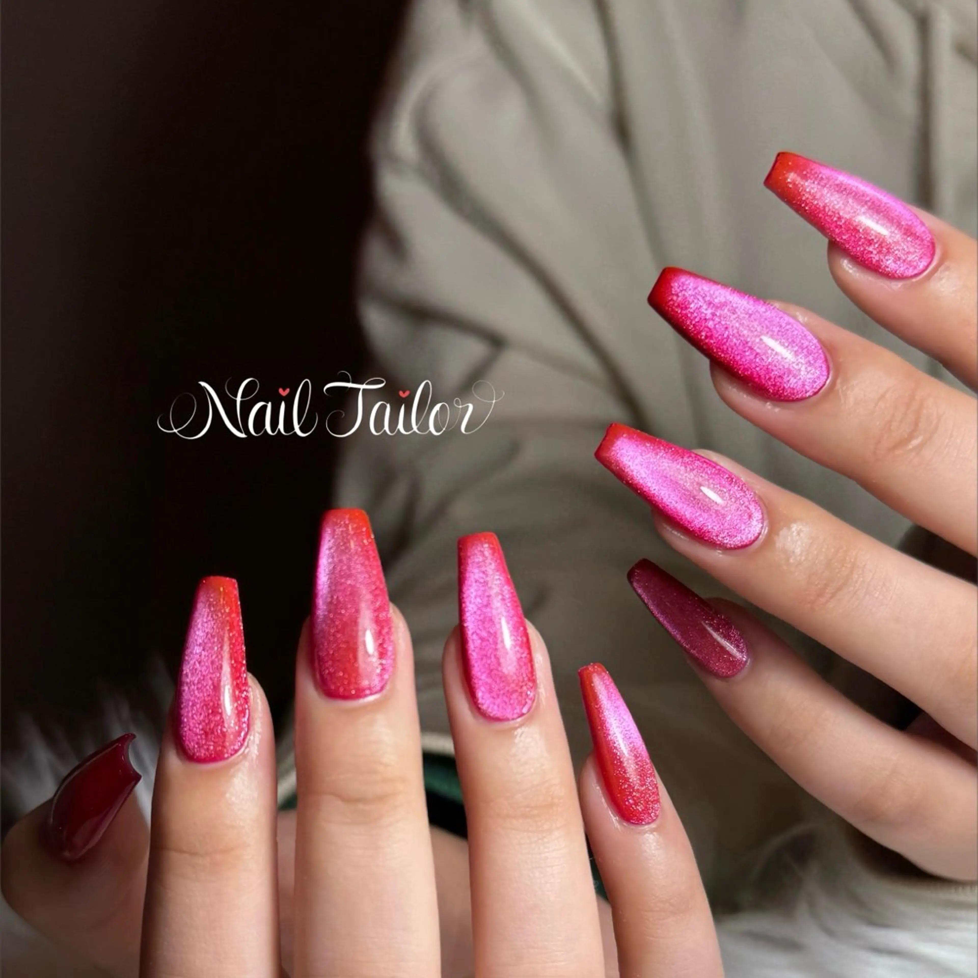 ネイル 長さ出し マグネットネイル ピンク スカルプネイル ハンドネイル 〜Nail Tailor〜　ネイルテイラー所属・NailTailor ネイルテイラーのネイルデザイン