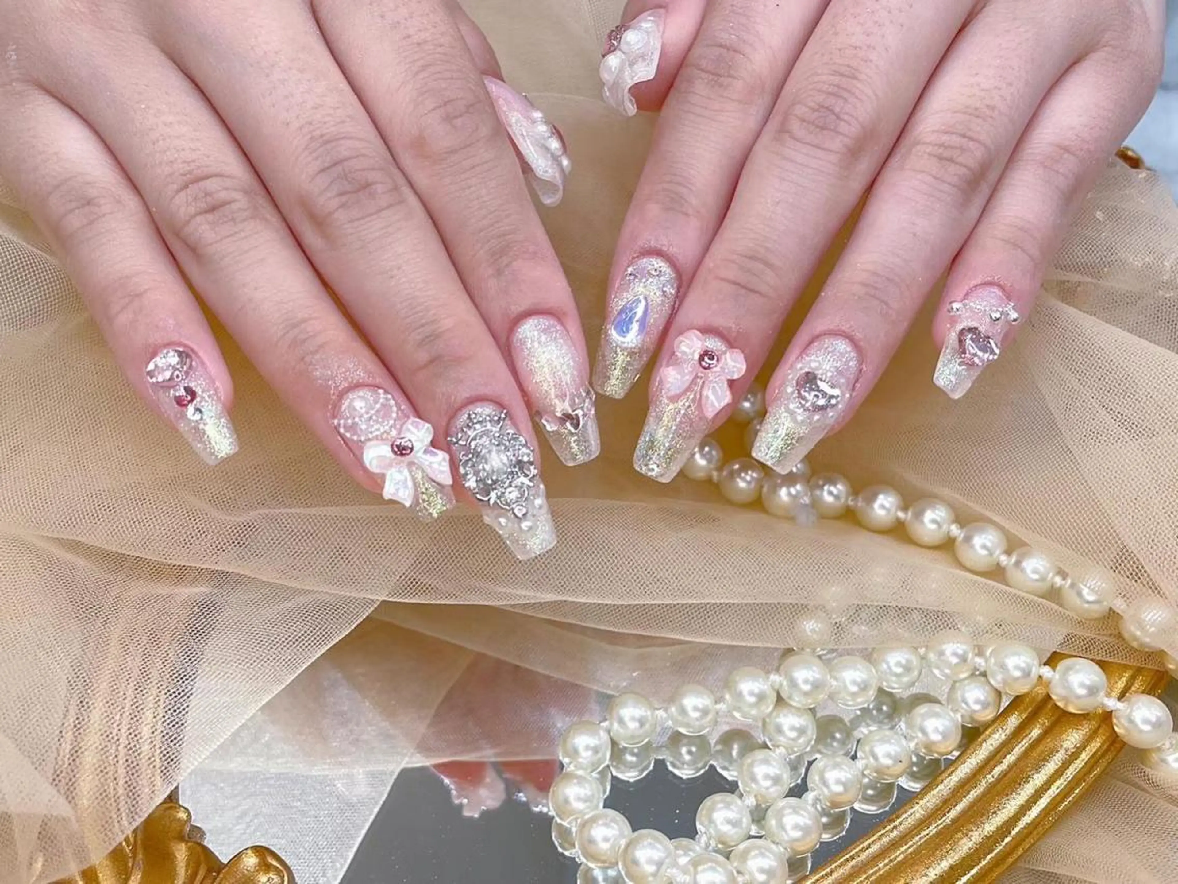ネイル ゴールド ハート キラキラネイル ラメ(グリッター) ピンク Babarla Nailのネイルデザイン