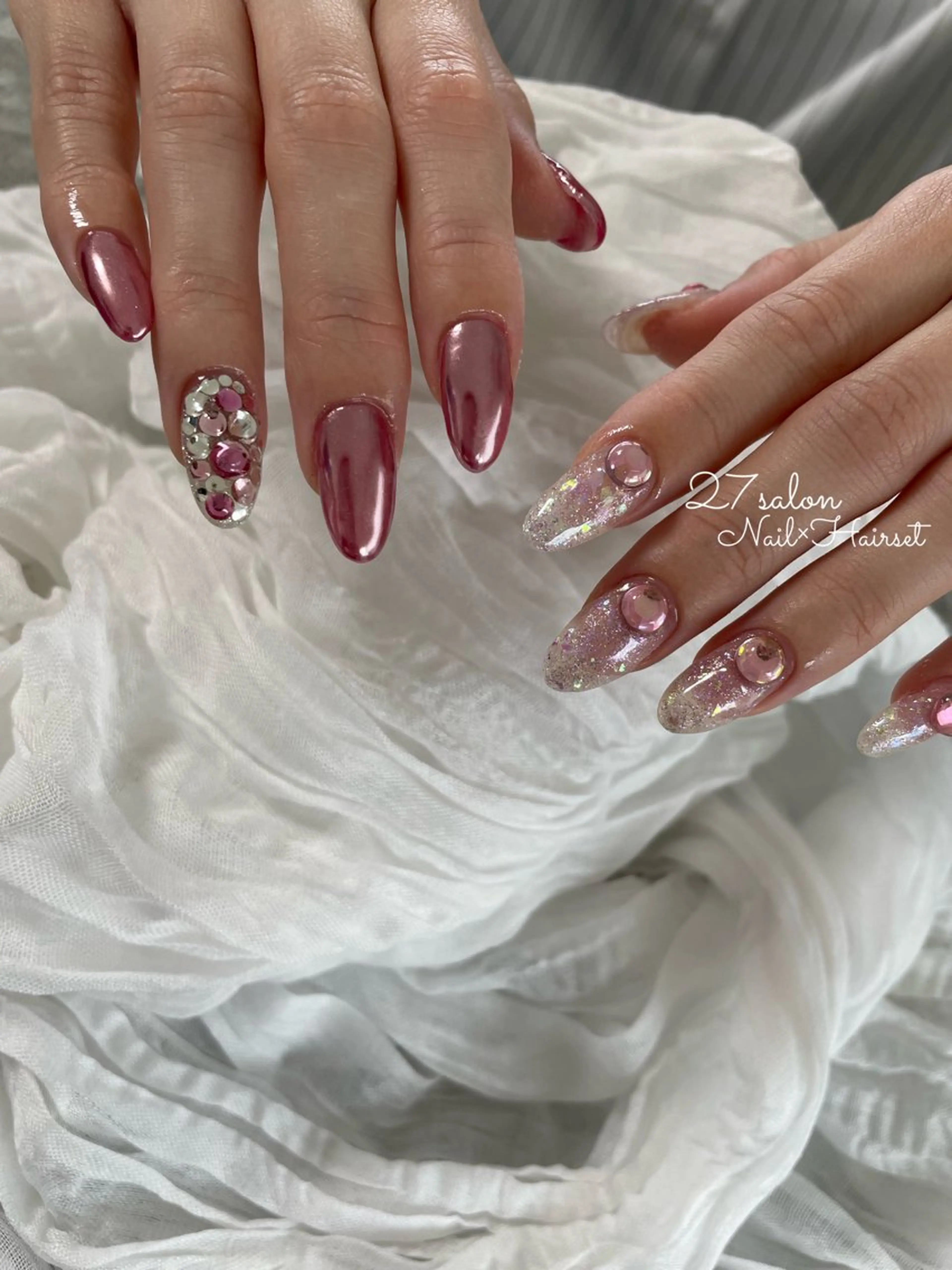 ネイル ミラーネイル ピンク 27salon yuinaのネイルデザイン