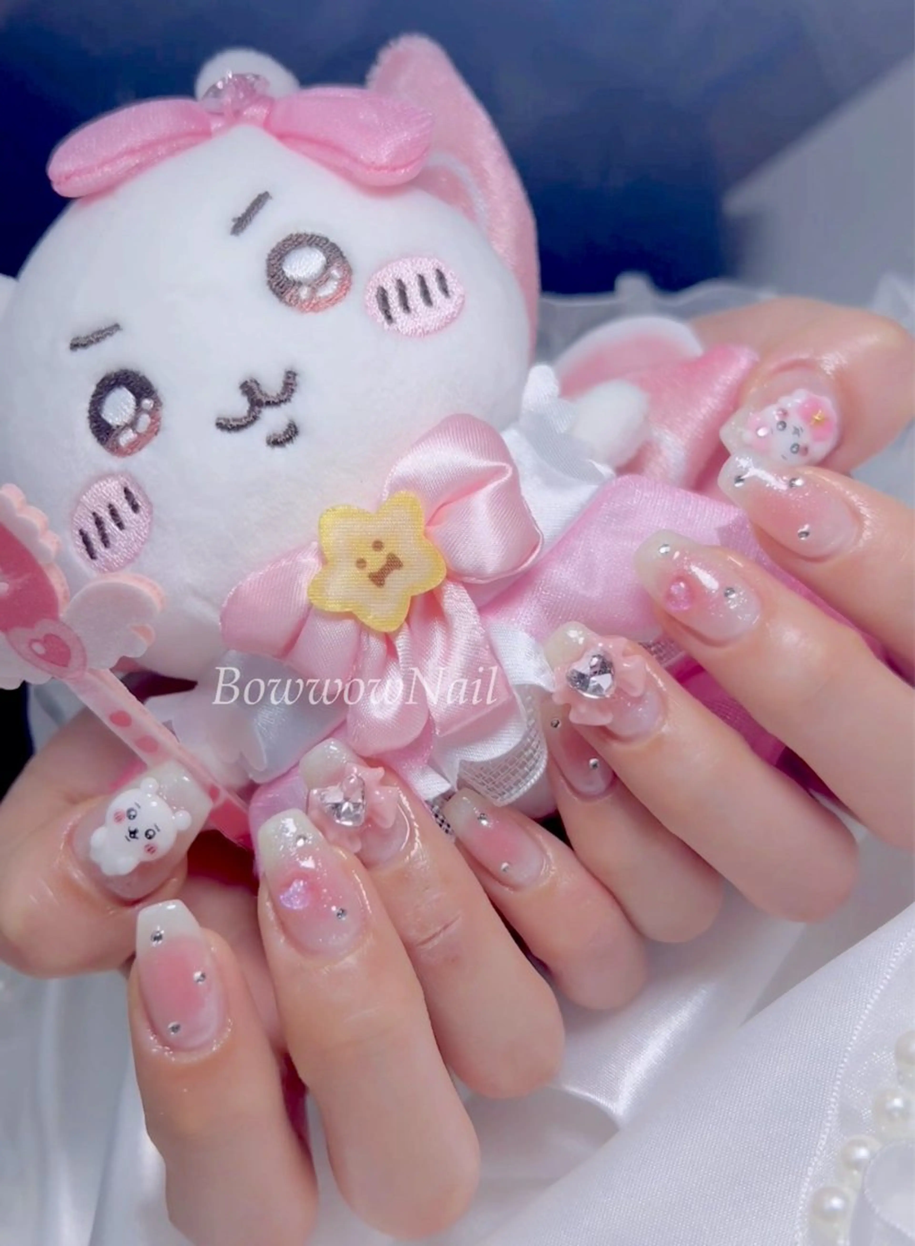 ネイル 長さ出し 韓国ネイル 春ネイル Bow wow Nail さや🧸のネイルデザイン