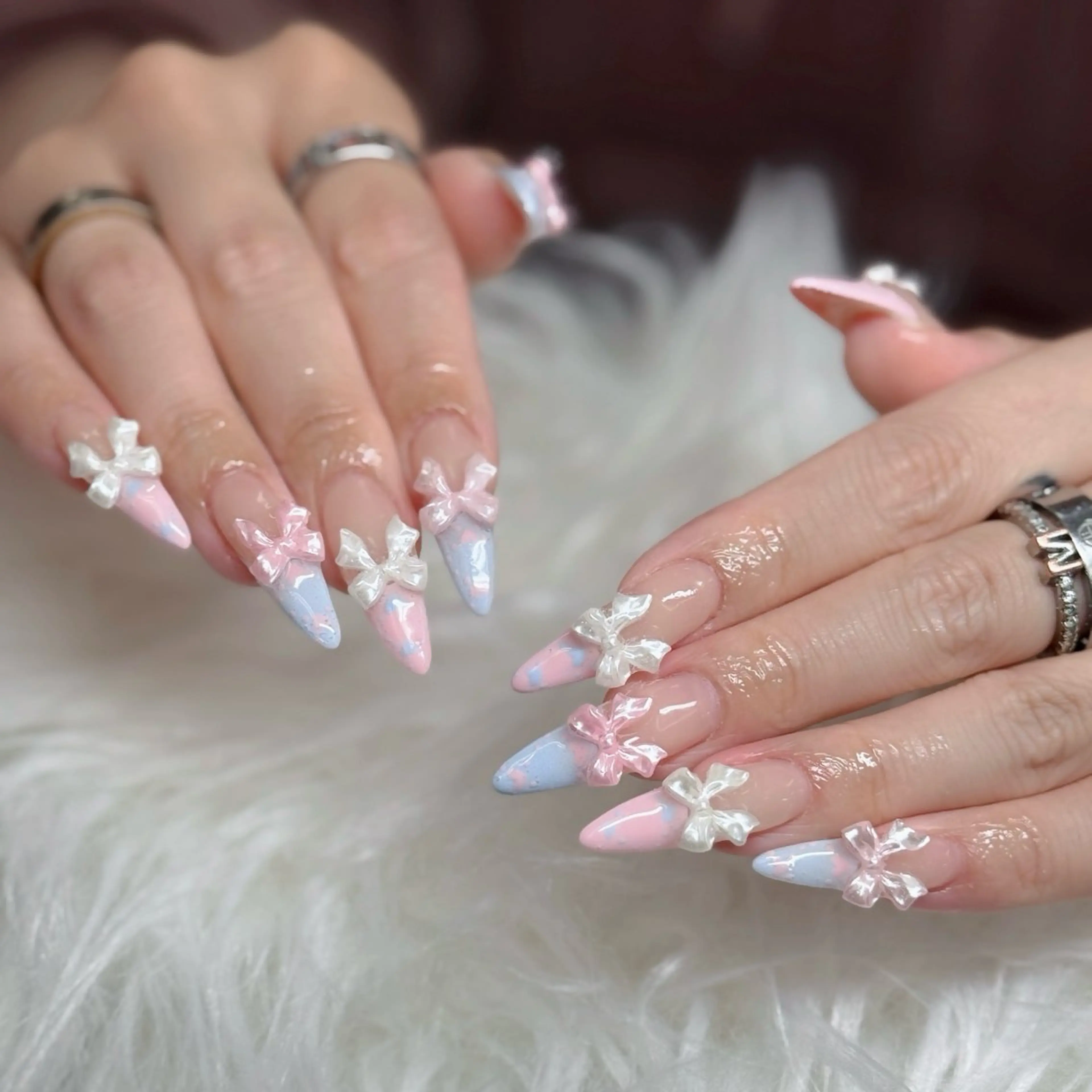 ネイル ロングネイル マグネットネイル リボン 夏ネイル スーパーロングネイル ハンドネイル Hani nailsalonのネイルデザイン