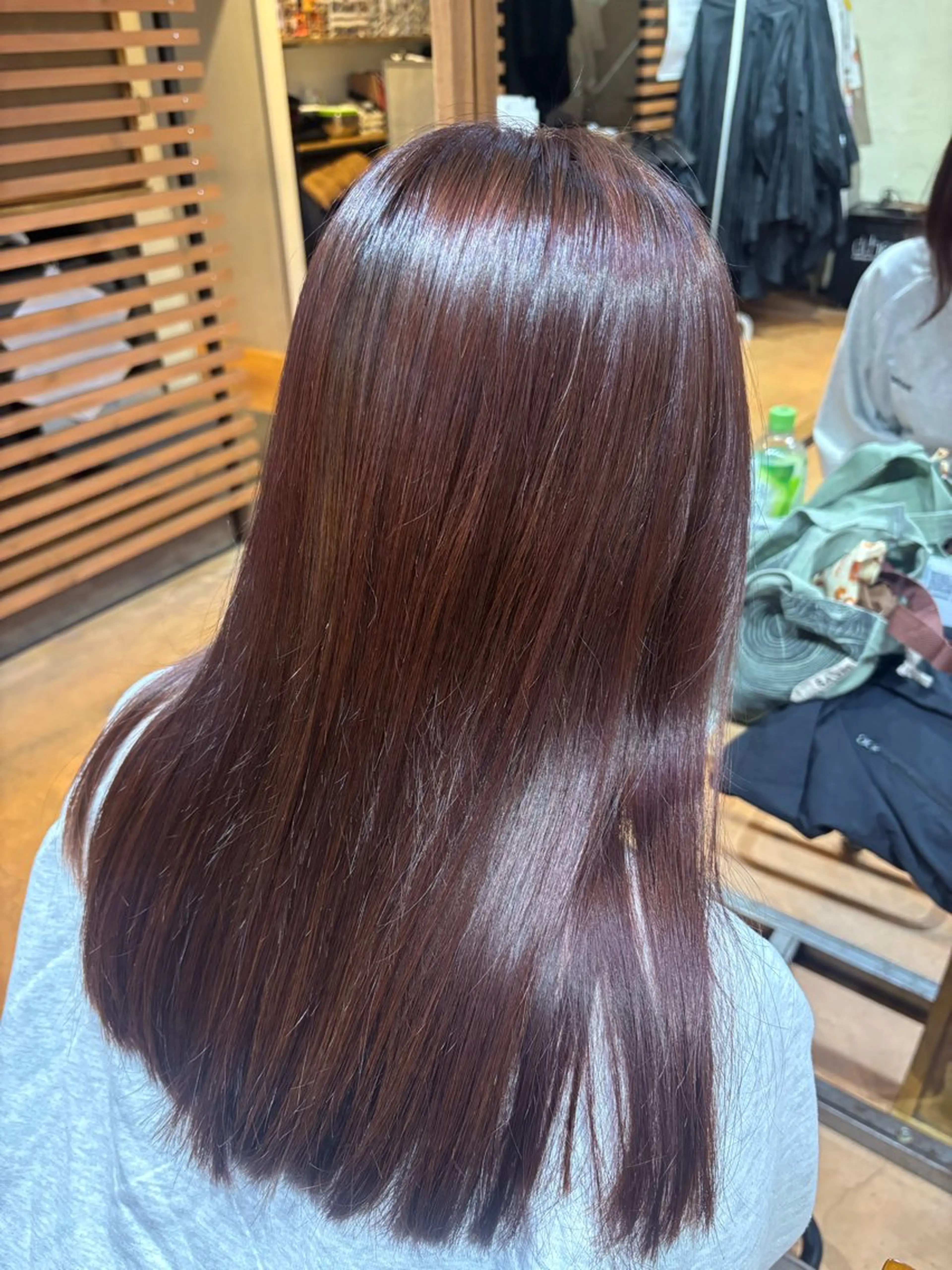 ロング レッドブラウン ヘアカラー カヤノ/透明感カラー /酸性ストレートのヘアスタイル