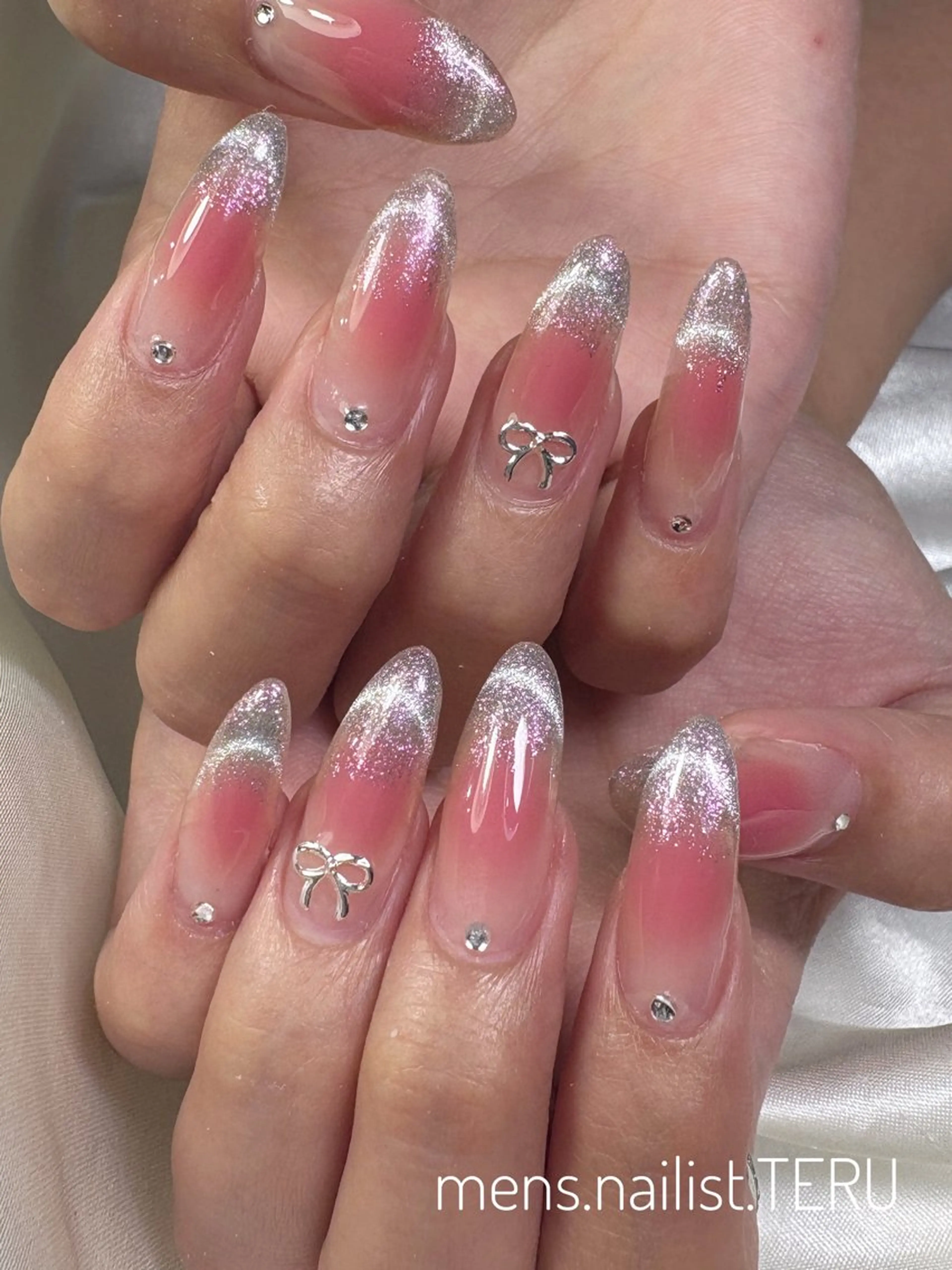 ネイル チークネイル 韓国ネイル マグネットネイル メンズネイル ピンク ハンドネイル nail salon ETERNAL所属・メンズネイリスト TERUのネイルデザイン