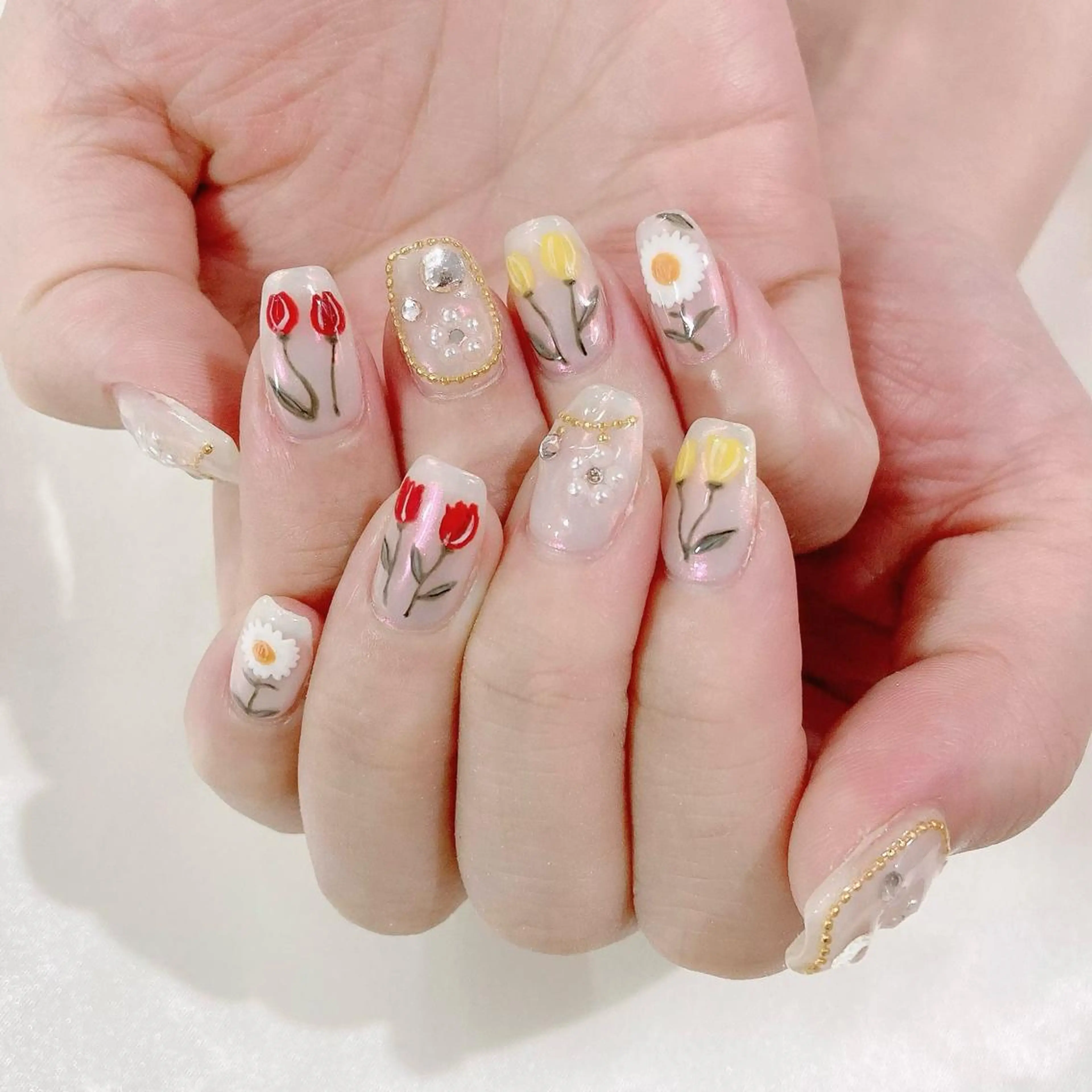 ネイル オーロラネイル 入学式 フラワーネイル ジェルネイル パラジェル ハンドネイル Nail Kのネイルデザイン
