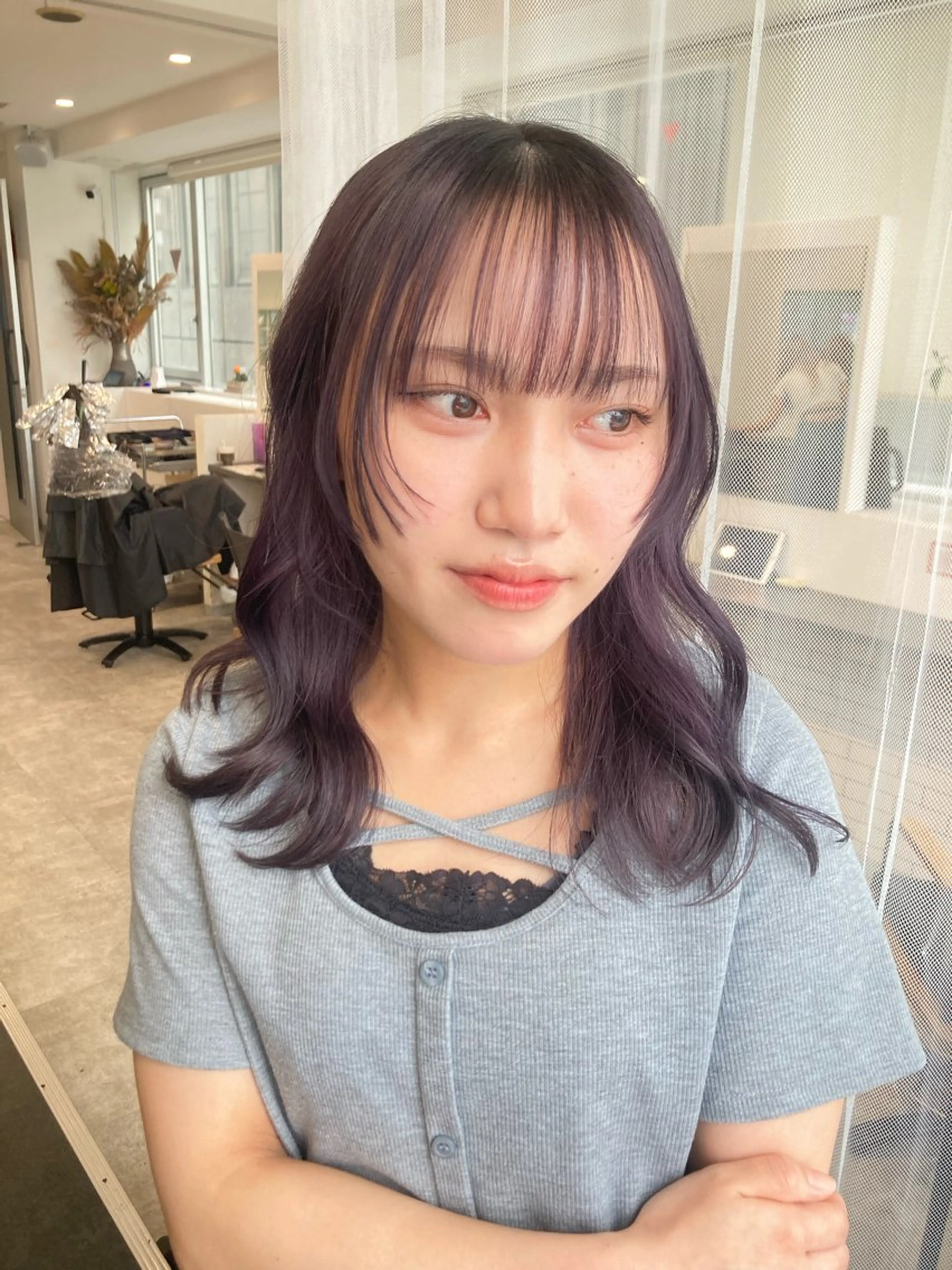 ロング カラー ディープラベンダー ラベンダーカラー ヘアカラー 京都美容師 塩のヘアスタイル