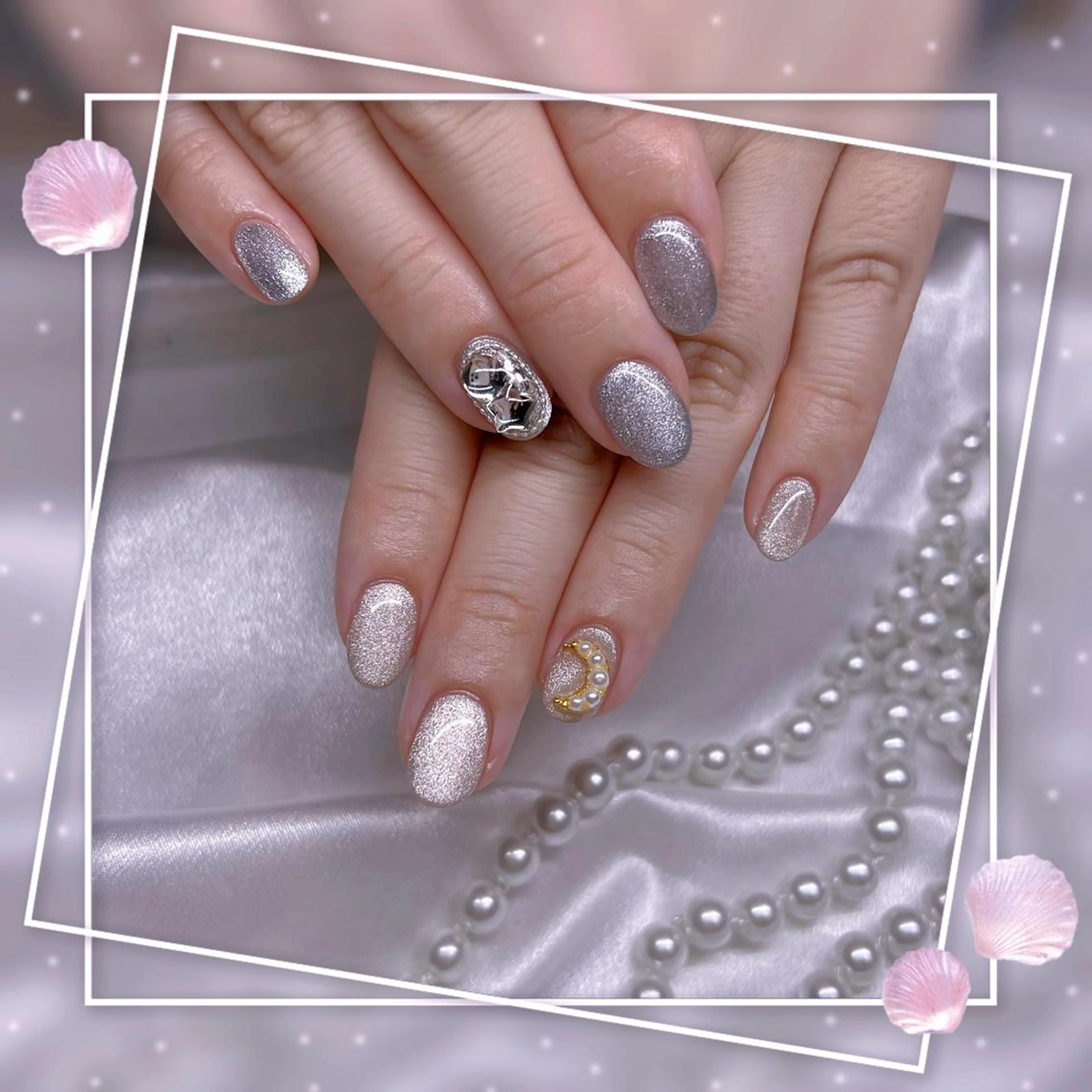 ネイル フレンチネイル キラキラネイル 韓国ネイル マグネットネイル マグネットフレンチ ハンドネイル Chill Nailsalonのネイルデザイン