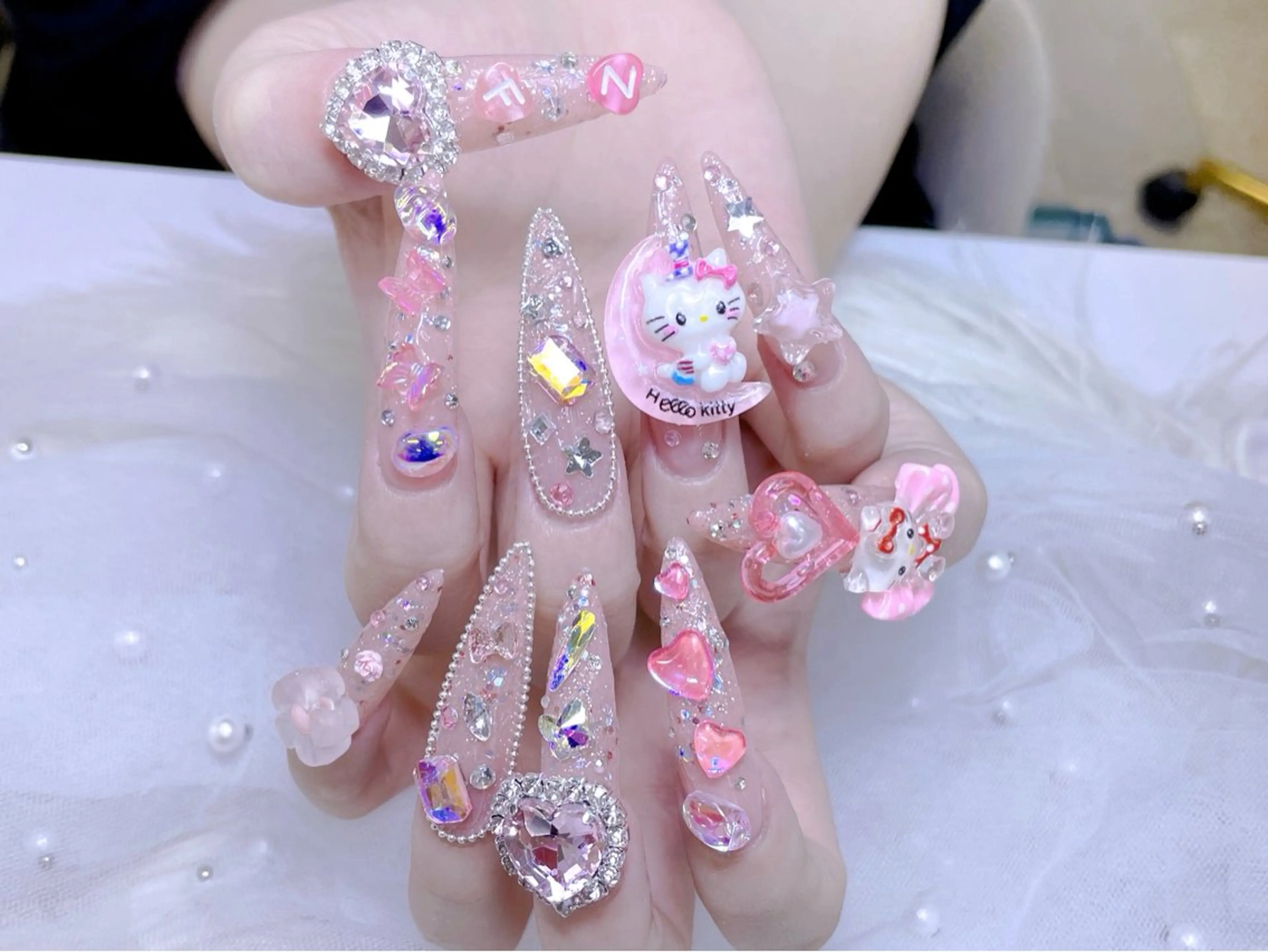 ネイル オーロラネイル キラキラネイル 大理石ネイル(マーブル) スカルプネイル 春ネイル NailPrincess所属・princess スカルプ専門店のネイルデザイン