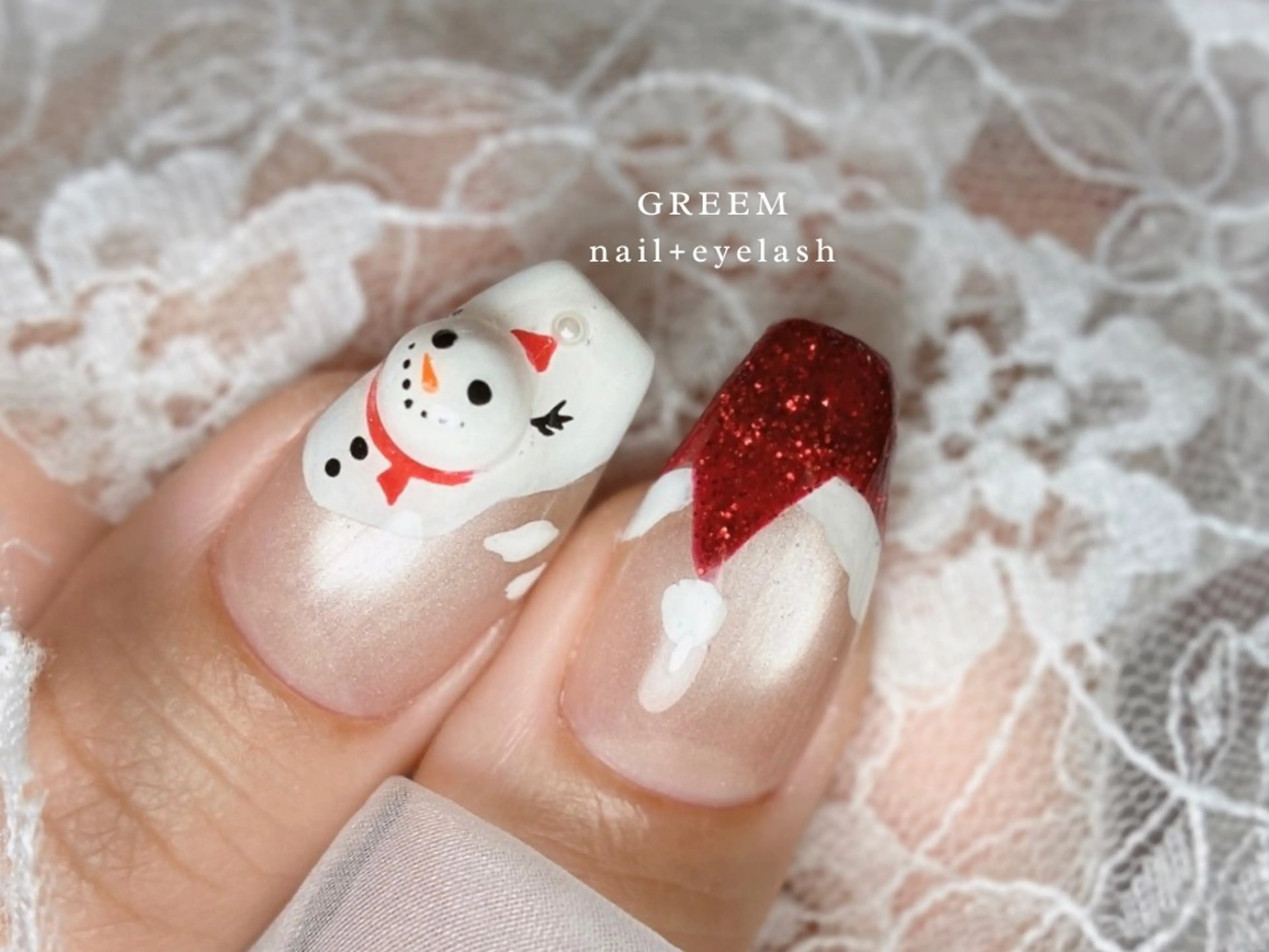 ネイル ラメ(グリッター) 赤色 冬ネイル クリスマス GREEM グリームのマツエク・マツパデザイン