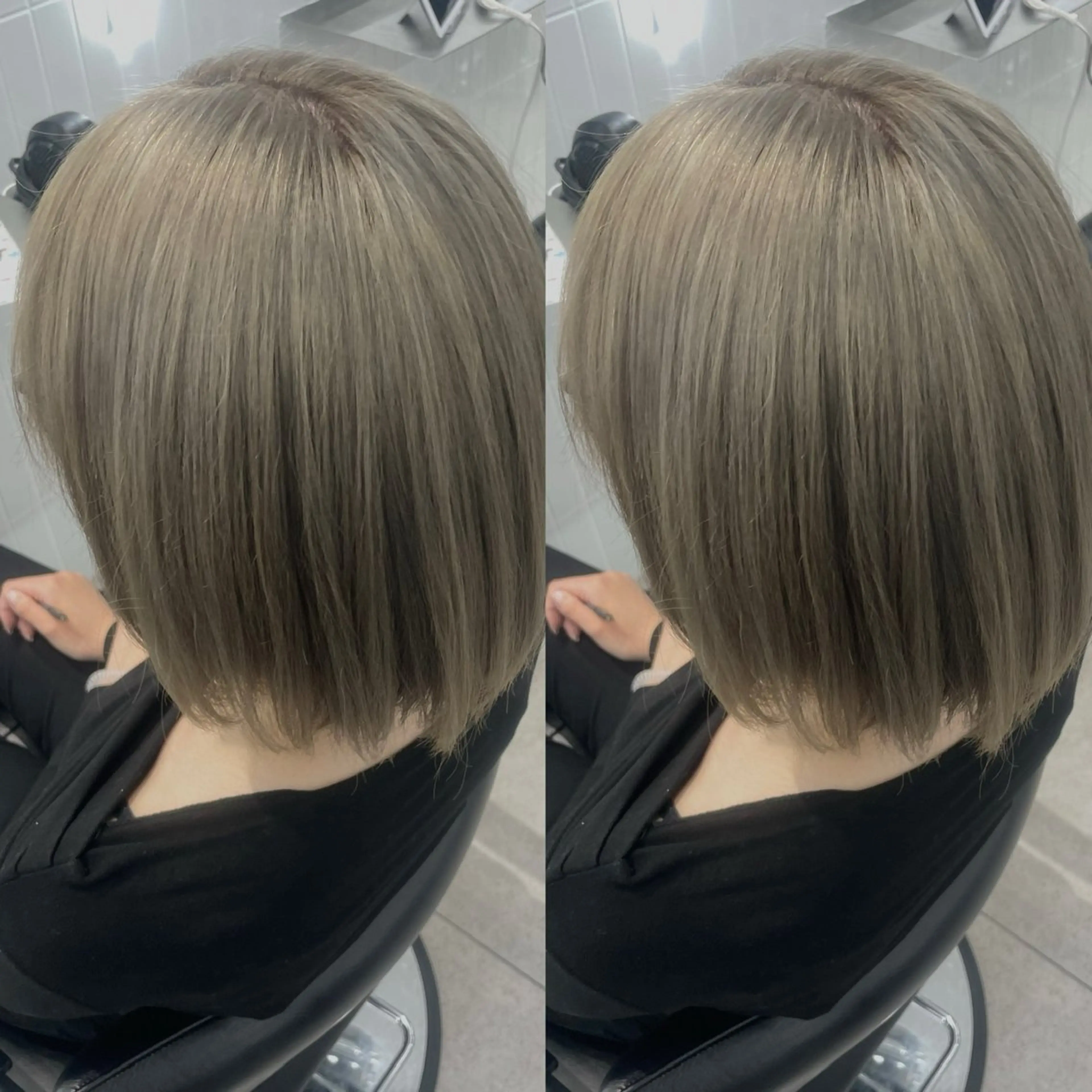 ミディアム カラー ベージュカラー ブリーチ ブラウンカラー グレージュ ハイトーンカラー ヘアカラー ⚡️ブリーチリタッチ グレー/ハイライトのヘアスタイル