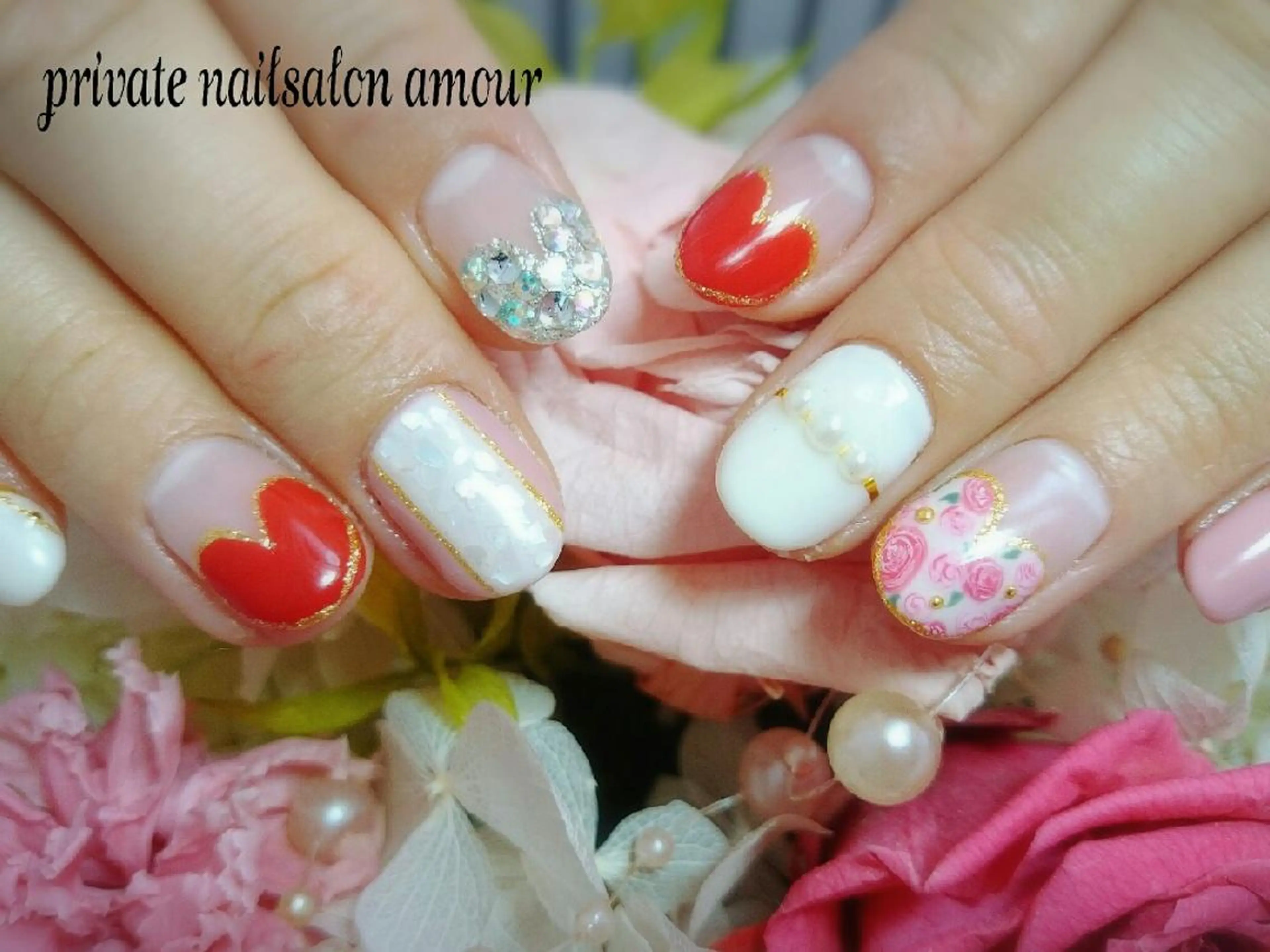 ネイル フレンチネイル ハート nailsalon ♡amour♡のネイルデザイン
