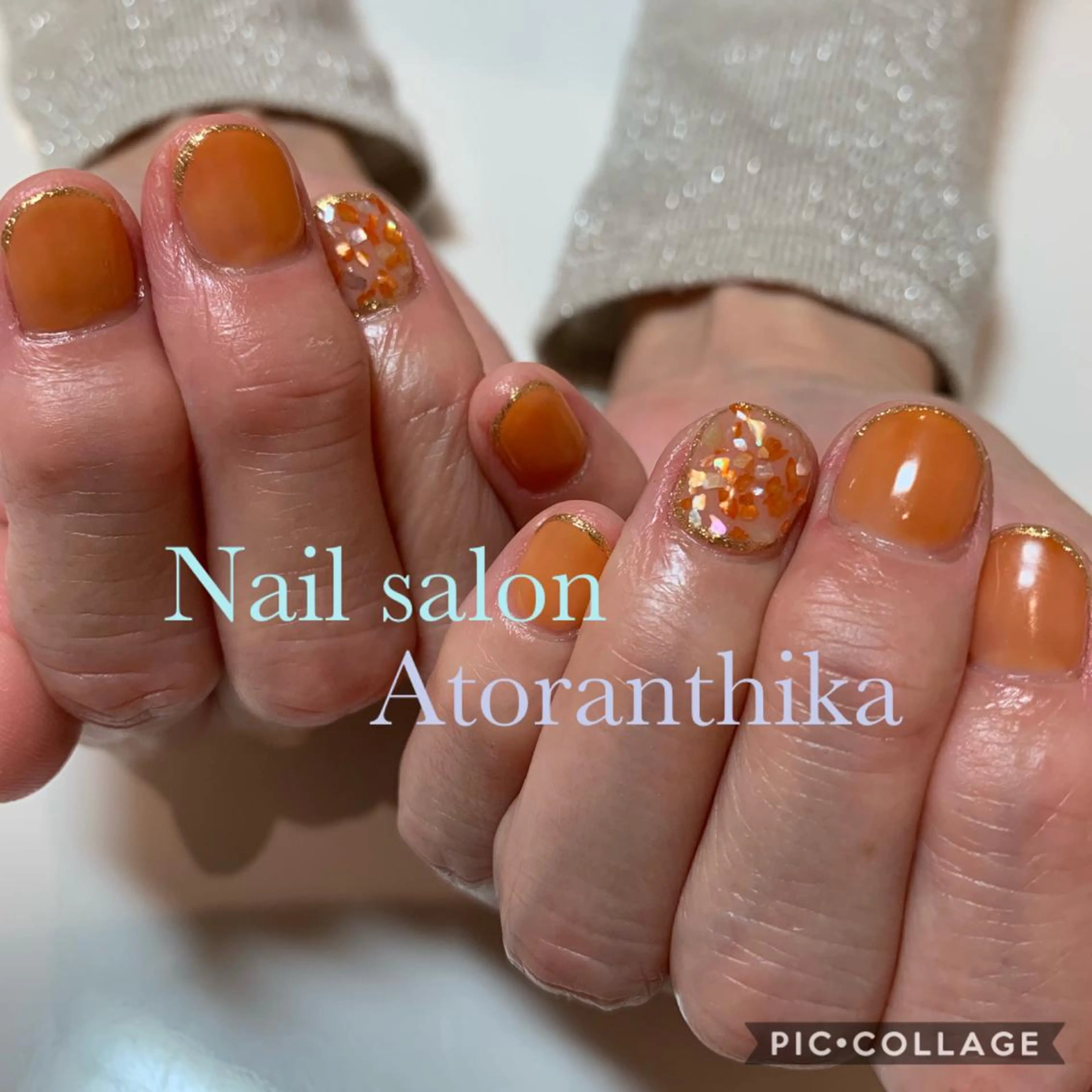 ネイル オレンジ ハンドネイル Nail salon Atlantica所属・Nail salon ✩ アトランティカのネイルデザイン