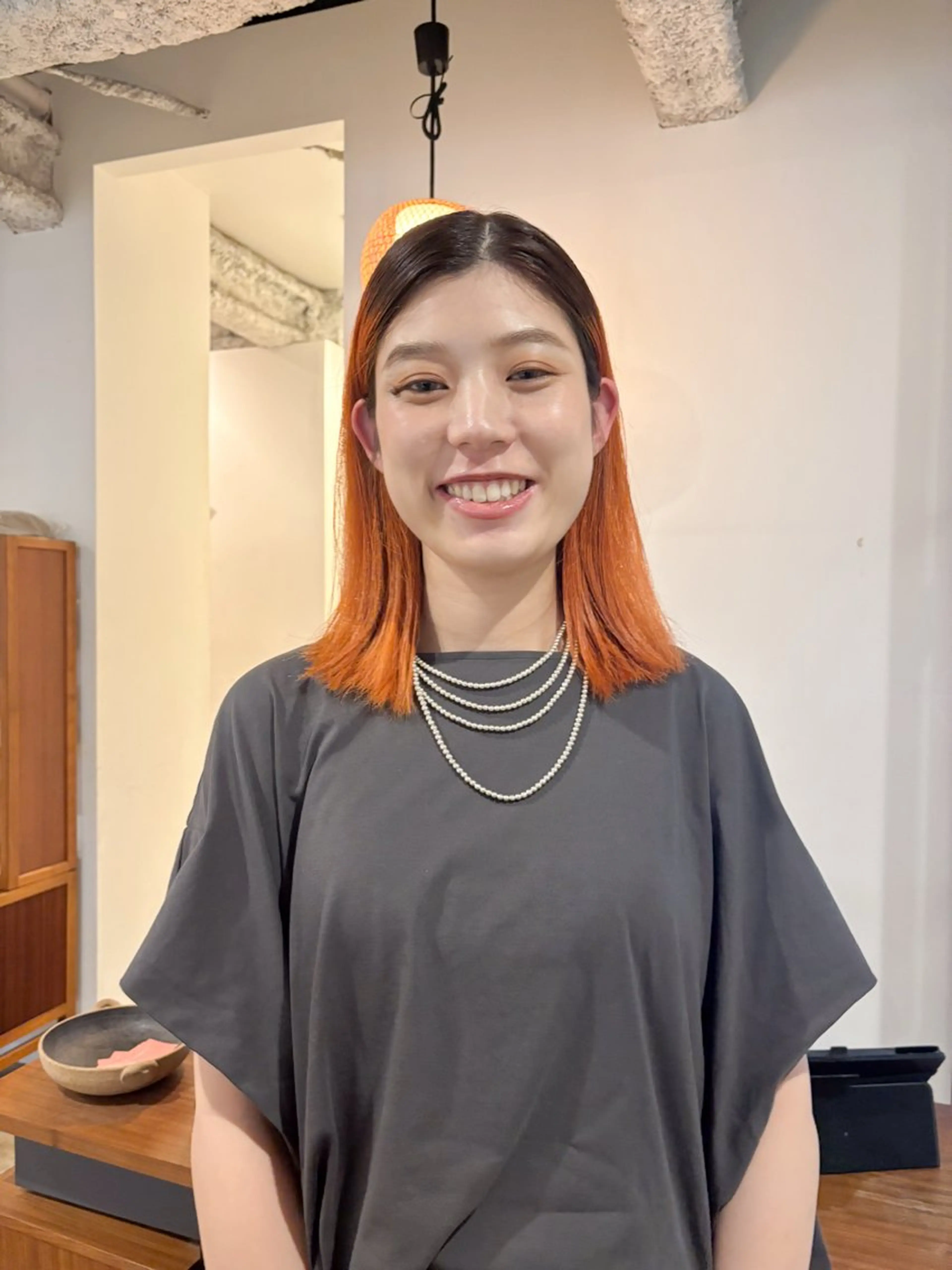 ミディアム カラー オレンジ カット ヘアカラー Takuma✨中目 ショート　ボブのヘアスタイル