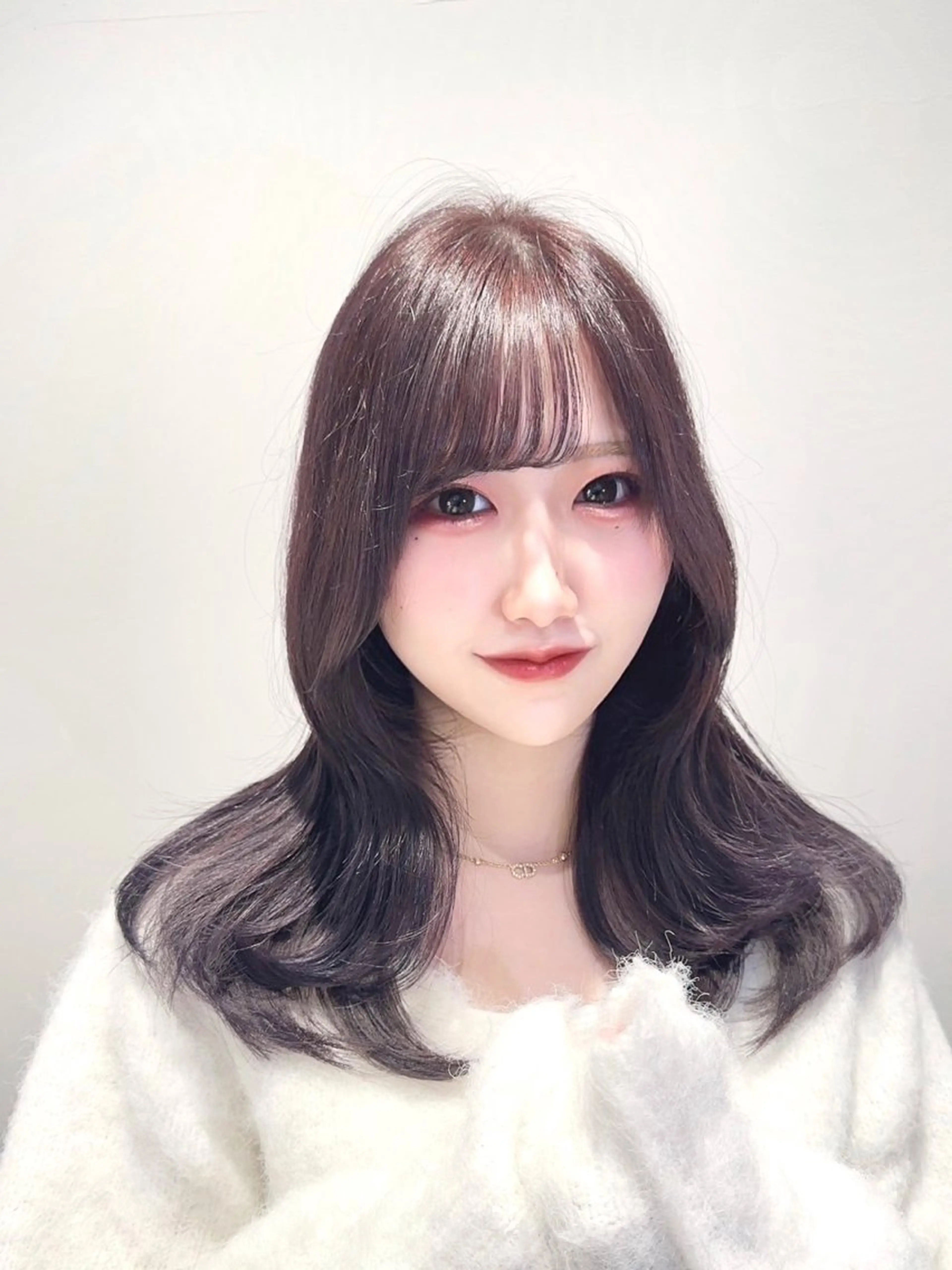 セミロング パープルカラー レイヤーカット ローレイヤー カット トリートメント ヘッドスパ ヘアセット 韓国ヘア/レイヤー/ 顔まわり/りょーとのヘアスタイル