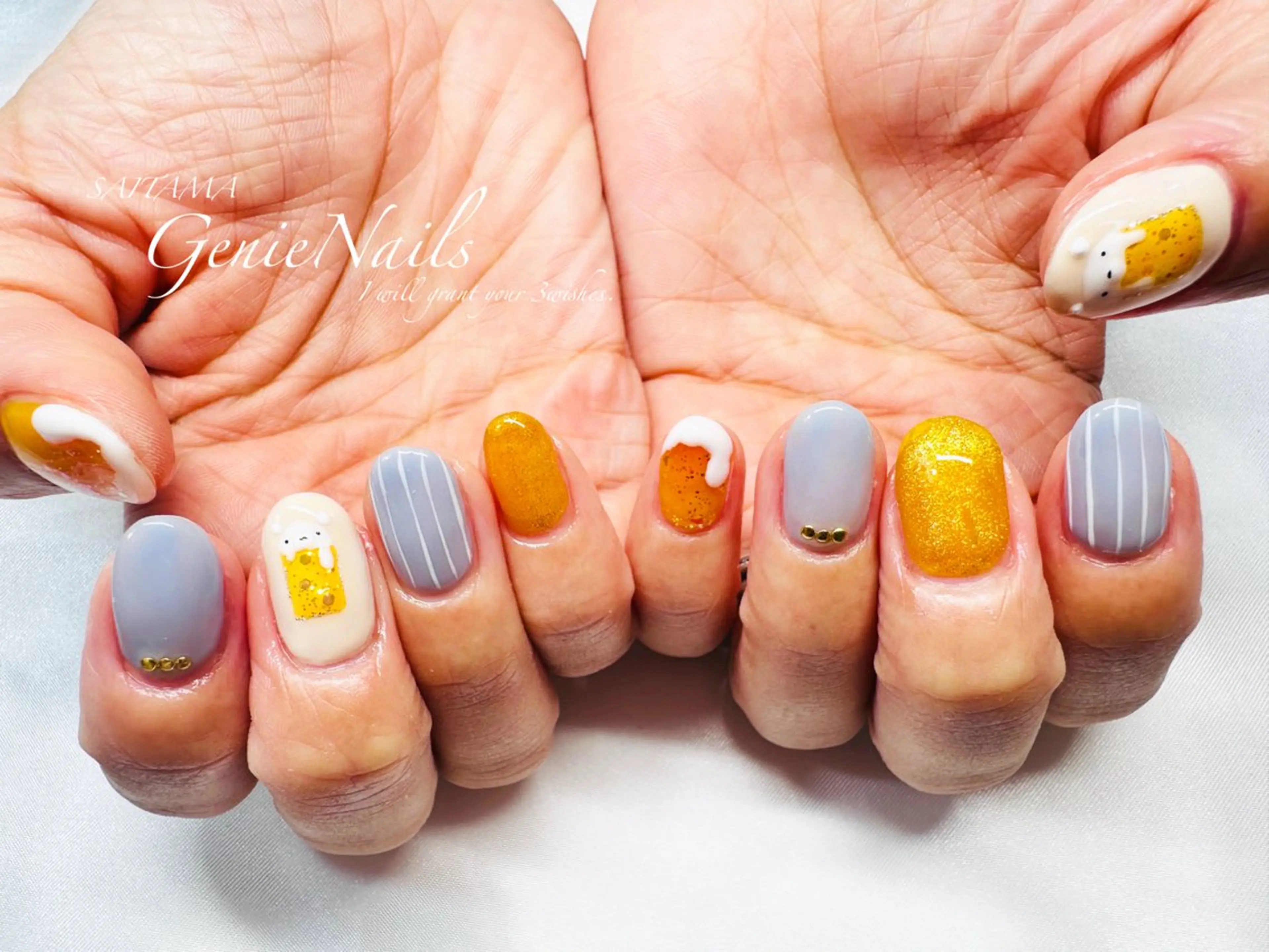 メンズ ネイル アートネイル 長さ出し 氷ネイル・うるうるネイル ロングネイル 持ち込み Genie Nailsのネイルデザイン
