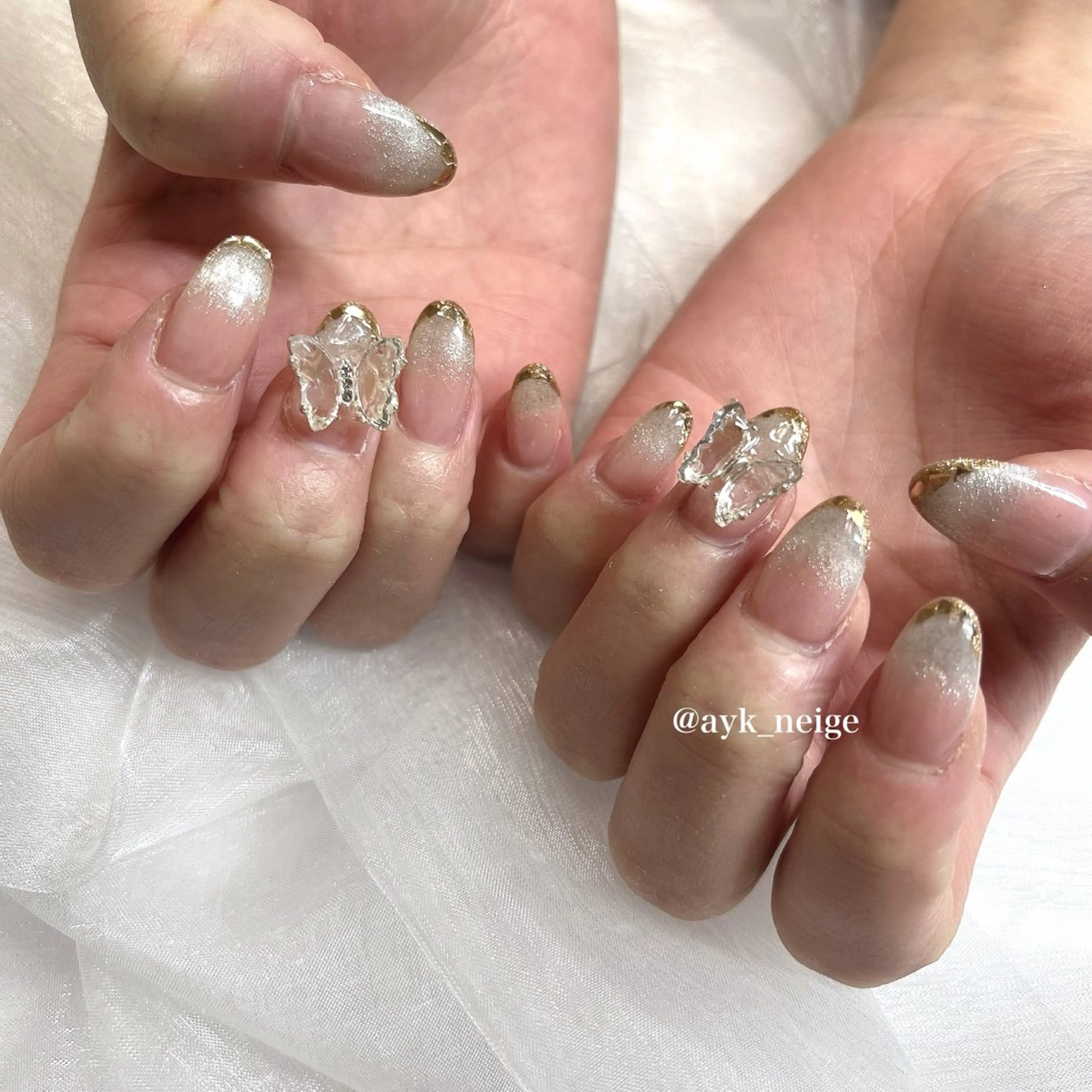 ネイル フットネイル キラキラネイル 韓国ネイル リボン n'eige nail所属・大谷 綾香のネイルデザイン