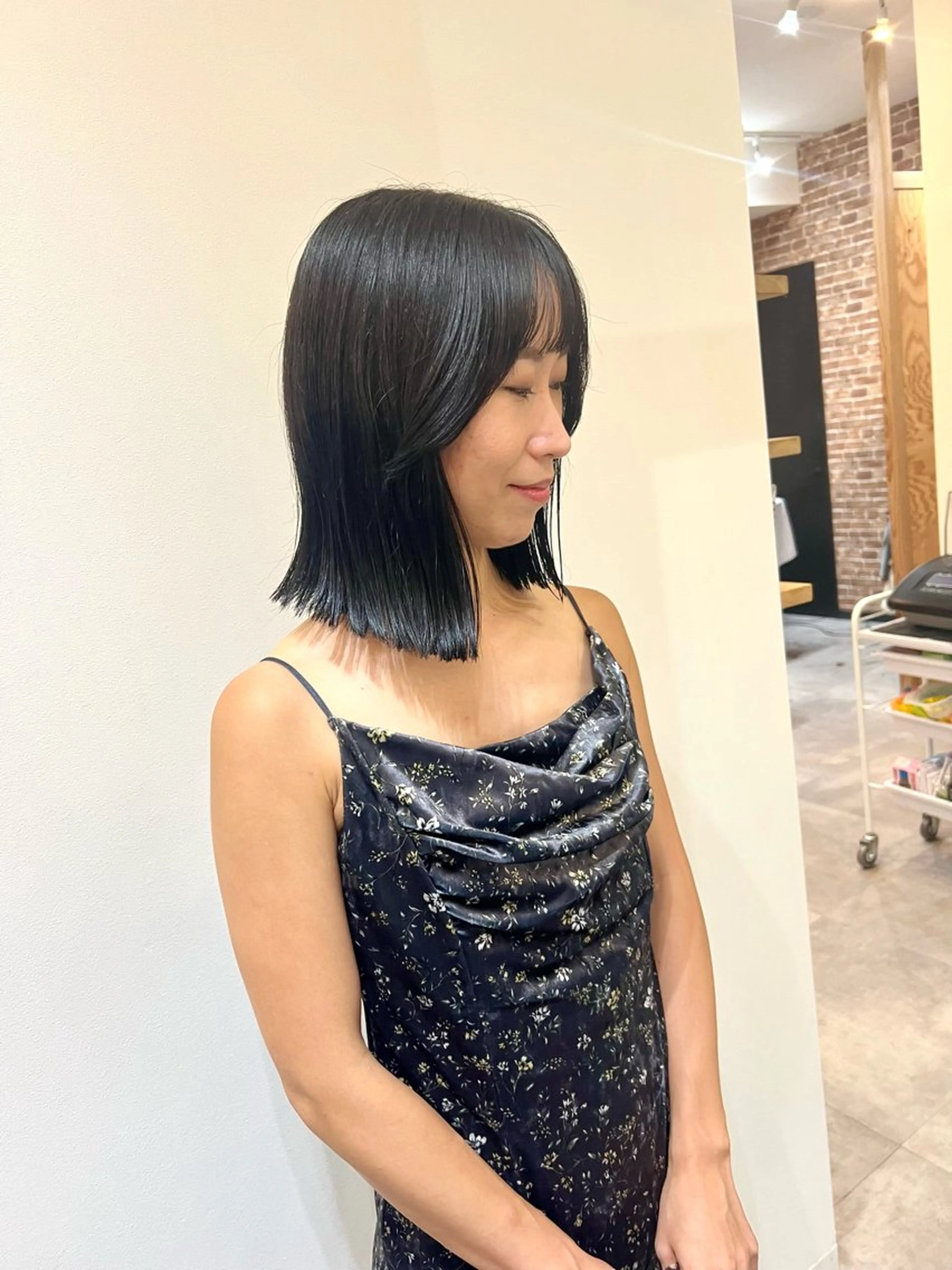 ショート カラー 切りっぱなしボブ ボブ カット ヘアカラー トリートメント しおり/パーマ/ newi町田のヘアスタイル
