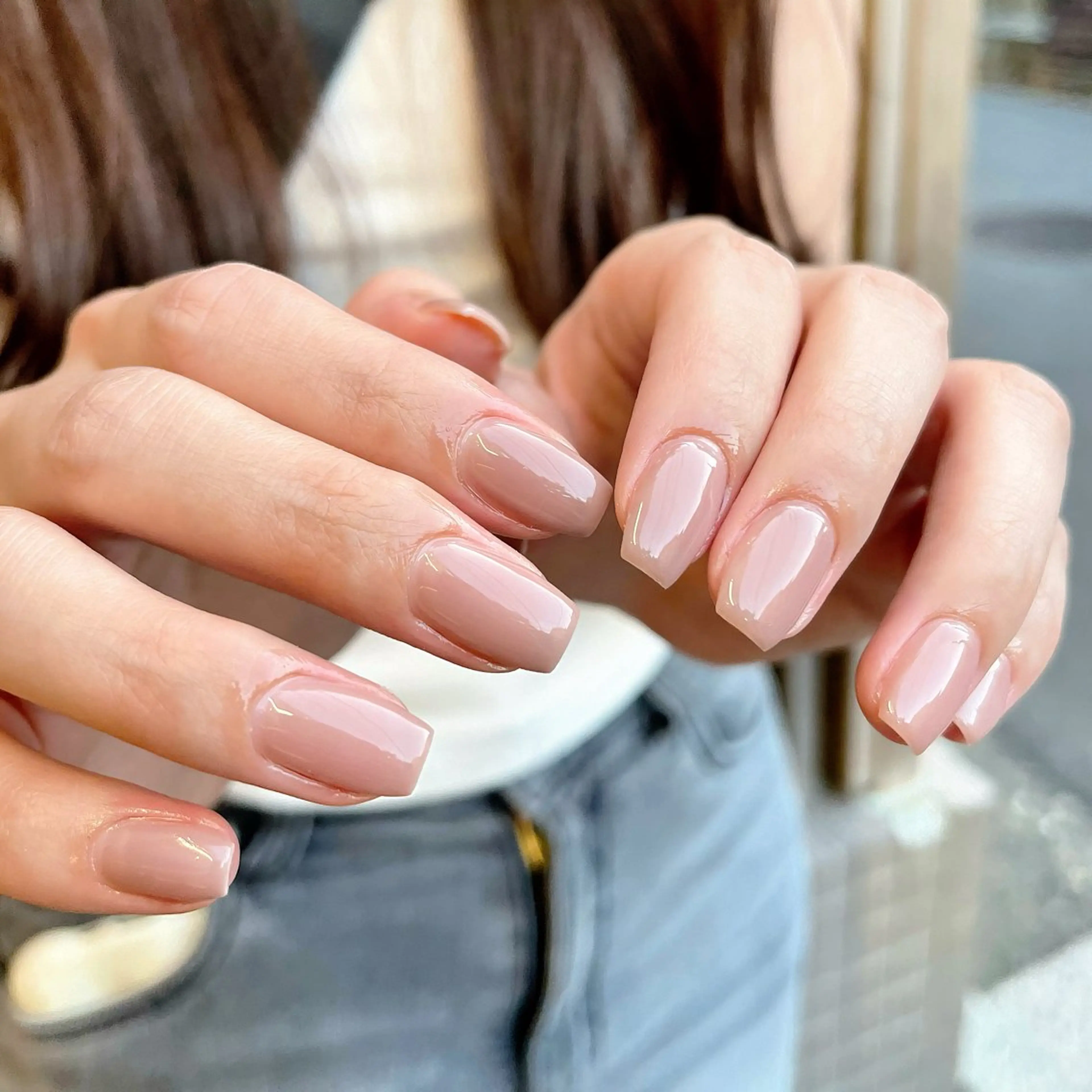 ネイル オフィスネイル ワンカラーネイル シンプルネイル スクエアネイル ハンドネイル ハンドケア 🎀NAIL🎀 AI🪄︎︎◝✩のネイルデザイン