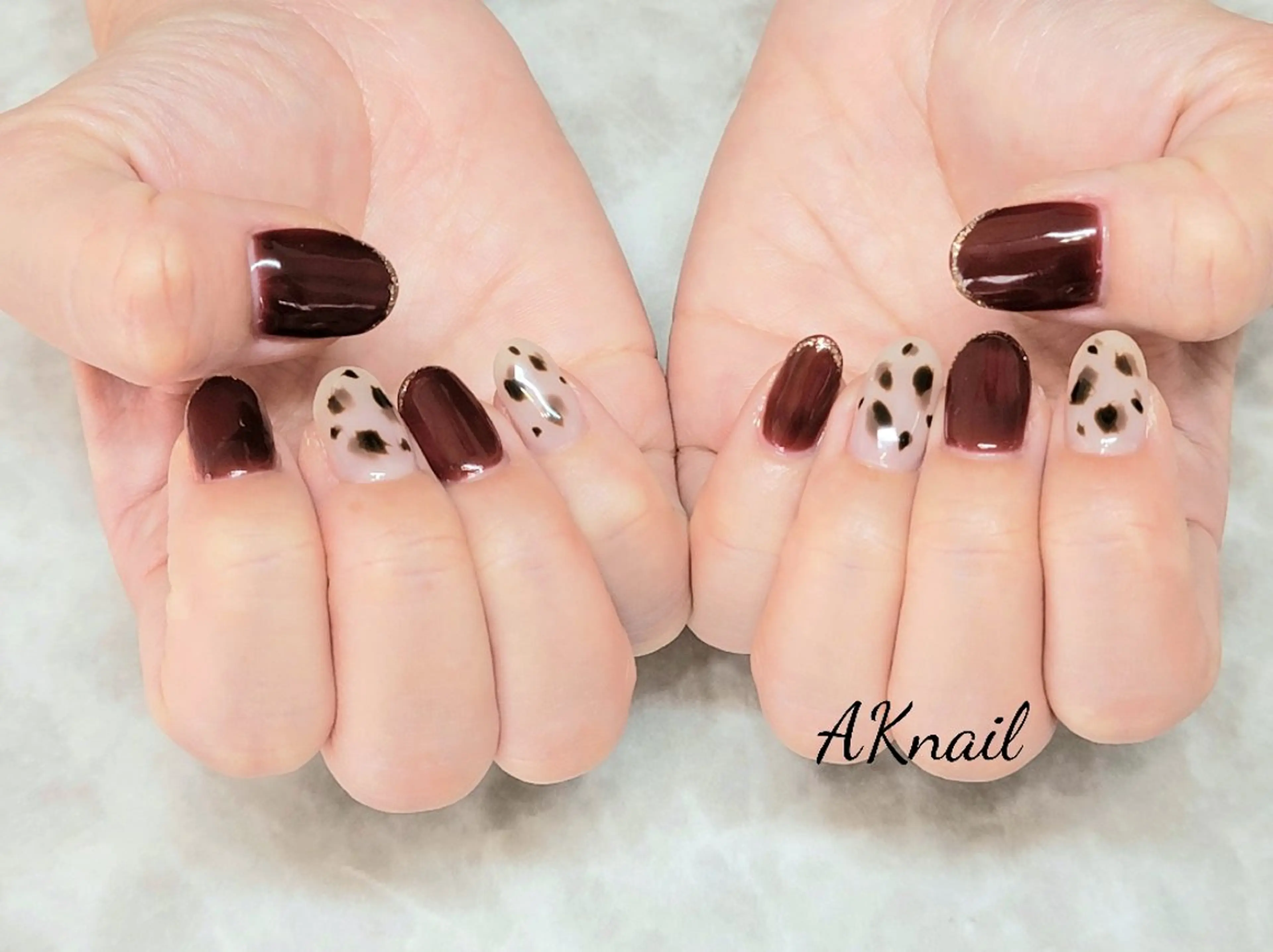 ネイル アニマル柄 ボルドー ネイル&巻き爪サロン 　AKnailのネイルデザイン